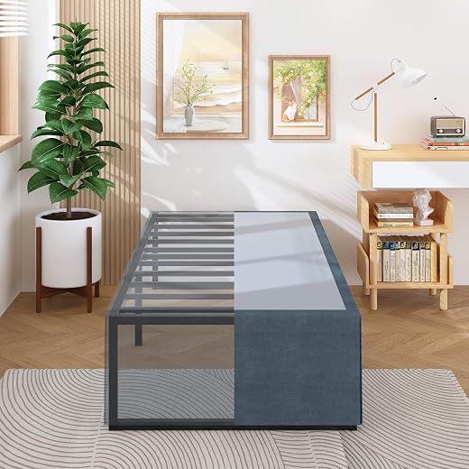 Lutown-Teen 18 Inch Twin XL Bed Frames with Fabric Bed Cover, Heavy Duty Sturdy Metal XL Twin Platform Bed Frame No Box Sp...