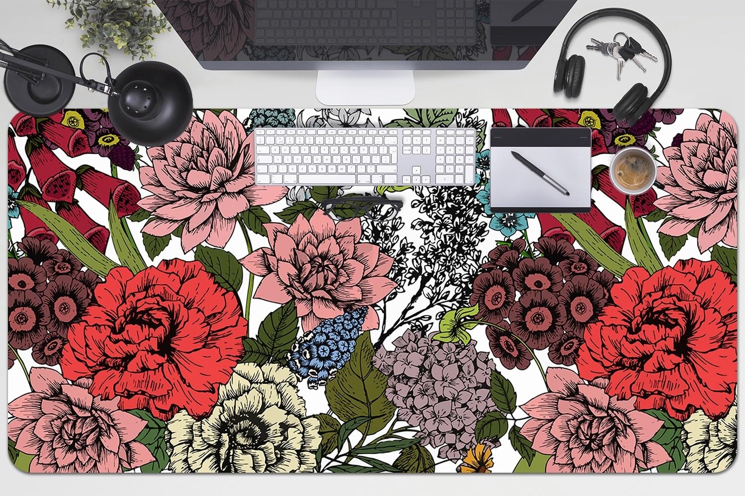 Tappetino da Scrivania 100x50 cm Protezione e Decorazione in Vinile PVC Antiscivolo Impermeabile Facile da Pulire Superficie Protettiva per Ufficio e Casa - Fiori autunnali
