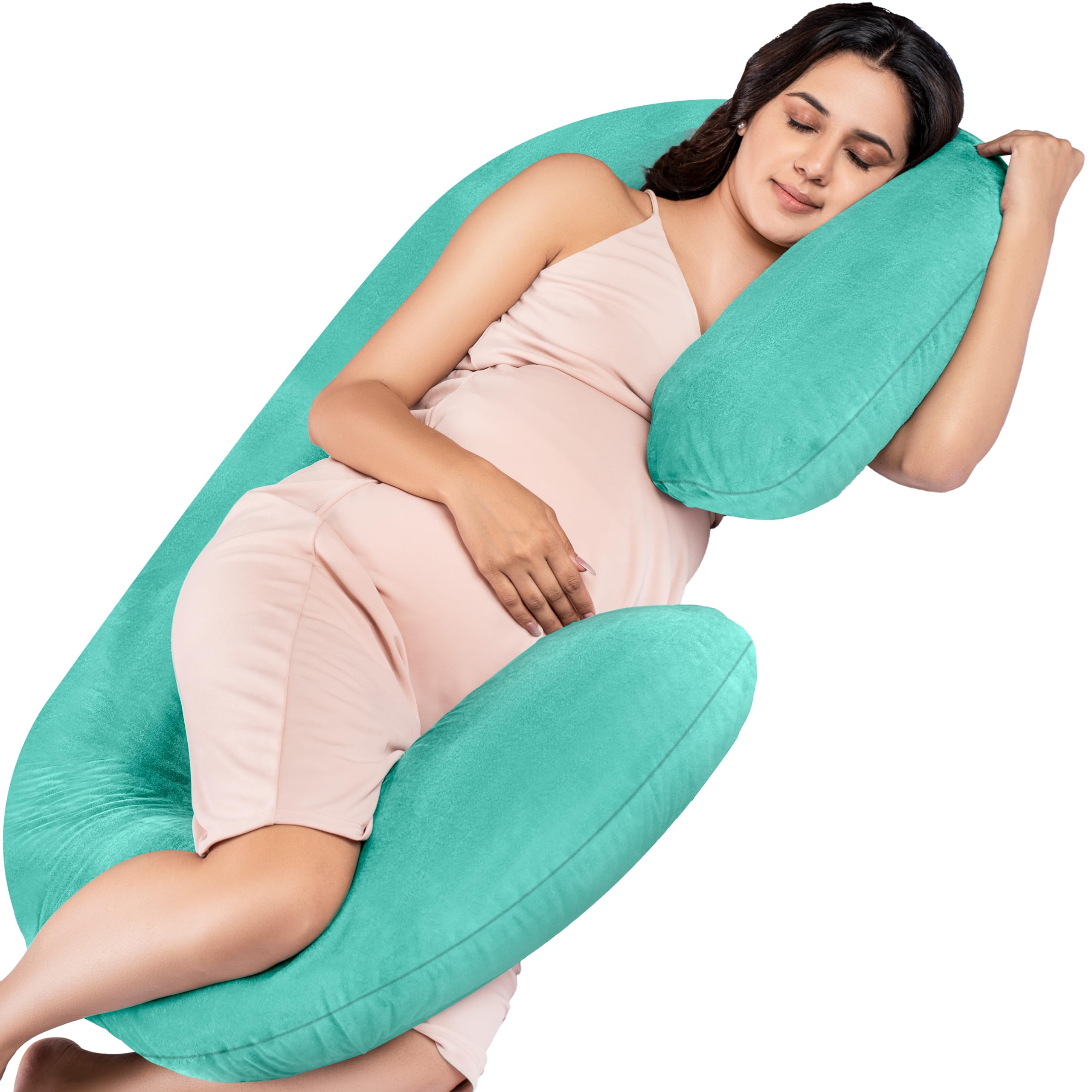 MY ARMOR C Shape Maternity Pillow for Pregnancy Sleep | Micrifibre Full Body Pregnancy Pillow for Women | Premium Velvet Cover with Zip, Aqua Green