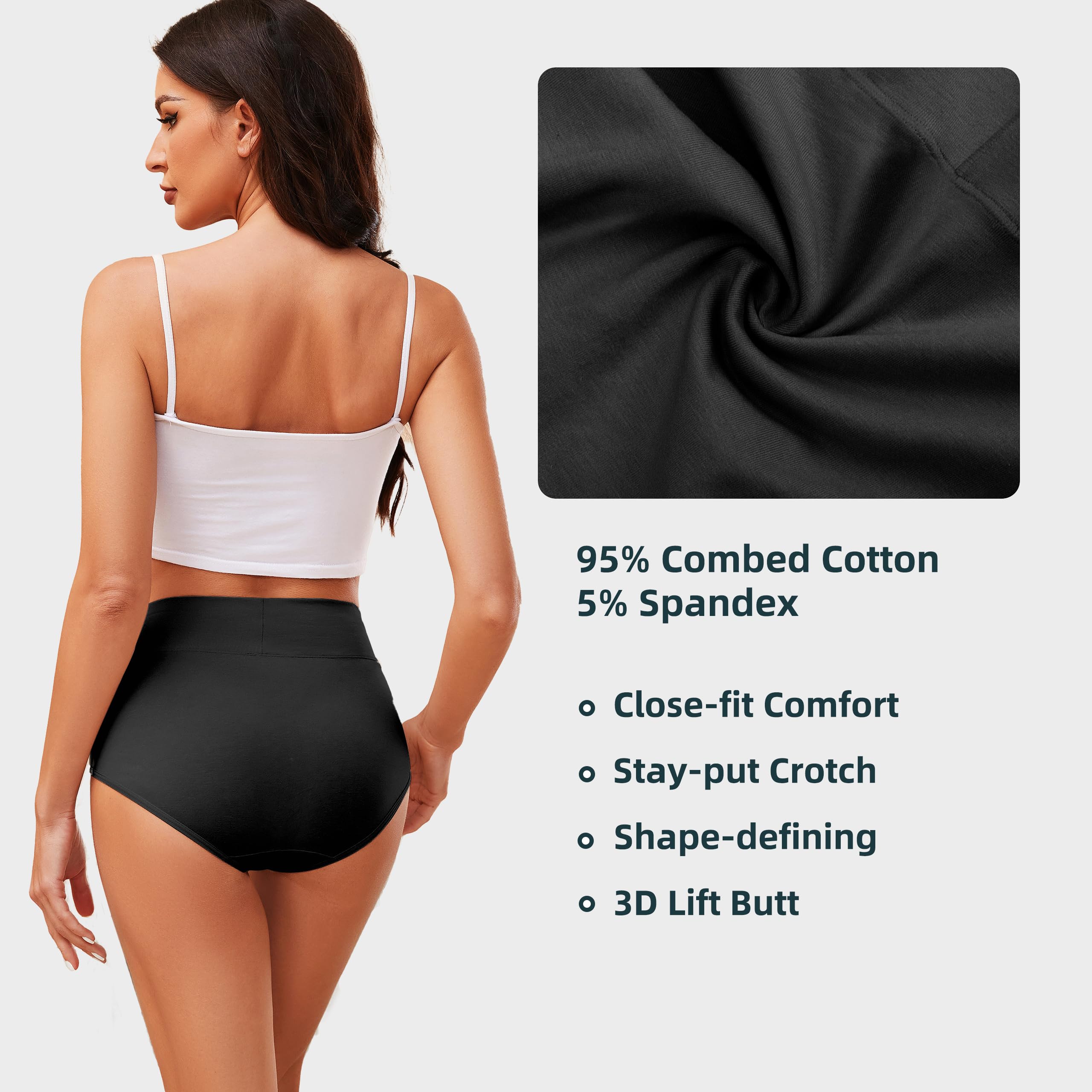 VOENXE Slip Donna in Cotone con Vita Alta,Elastiche Mutande Pantaloncini vestibilità Confortevole Post-Parto, Piena Copertura Mutandine Biancheria,Pacco da 4