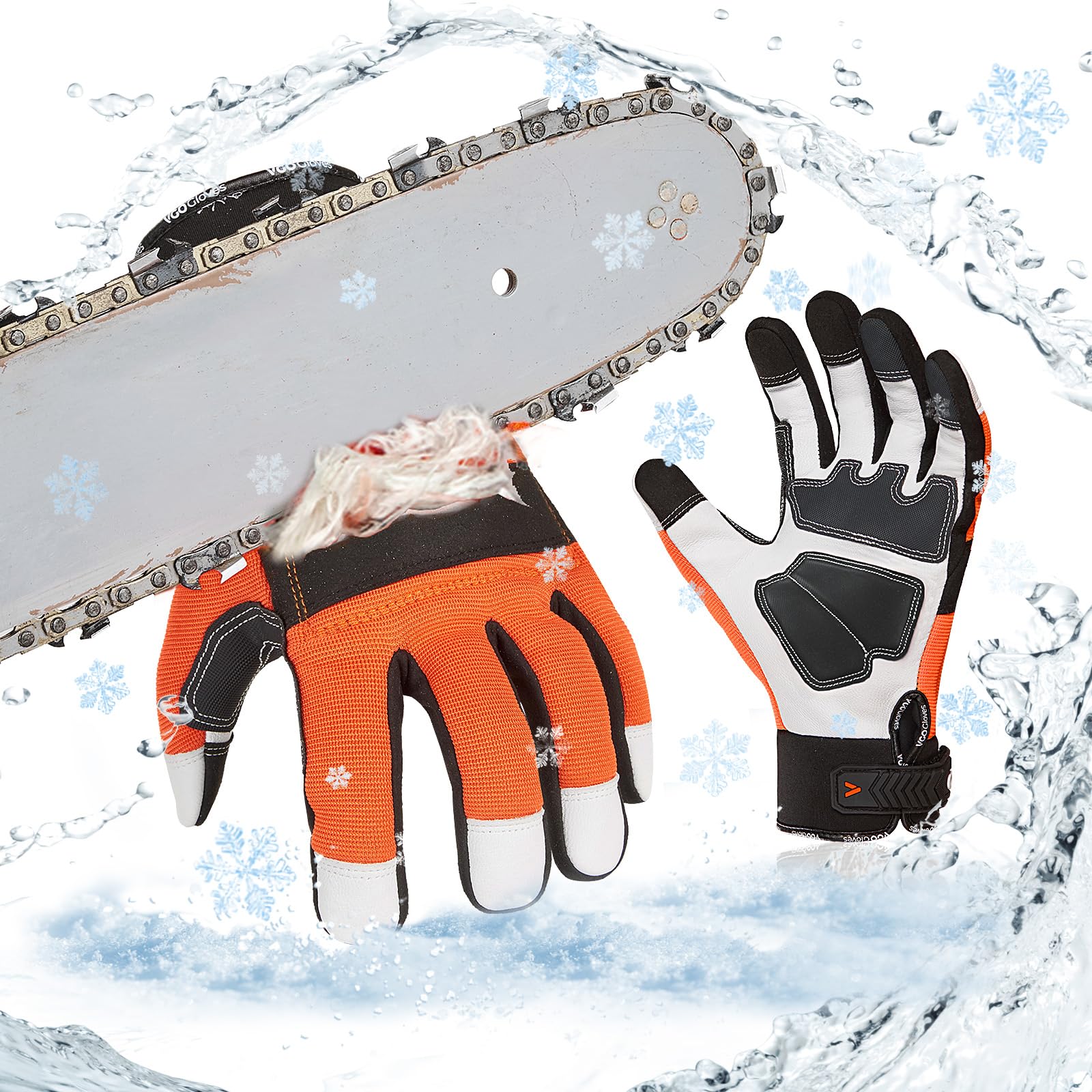 Vgo... 1Paar 0℃/32°F Kettensägenhandschuhe in Winter, 12-lagiger Kettensägenschutz, Arbeitshandschuhe aus Leder, Mechanikerhandschuhe (GA8912FWCS)