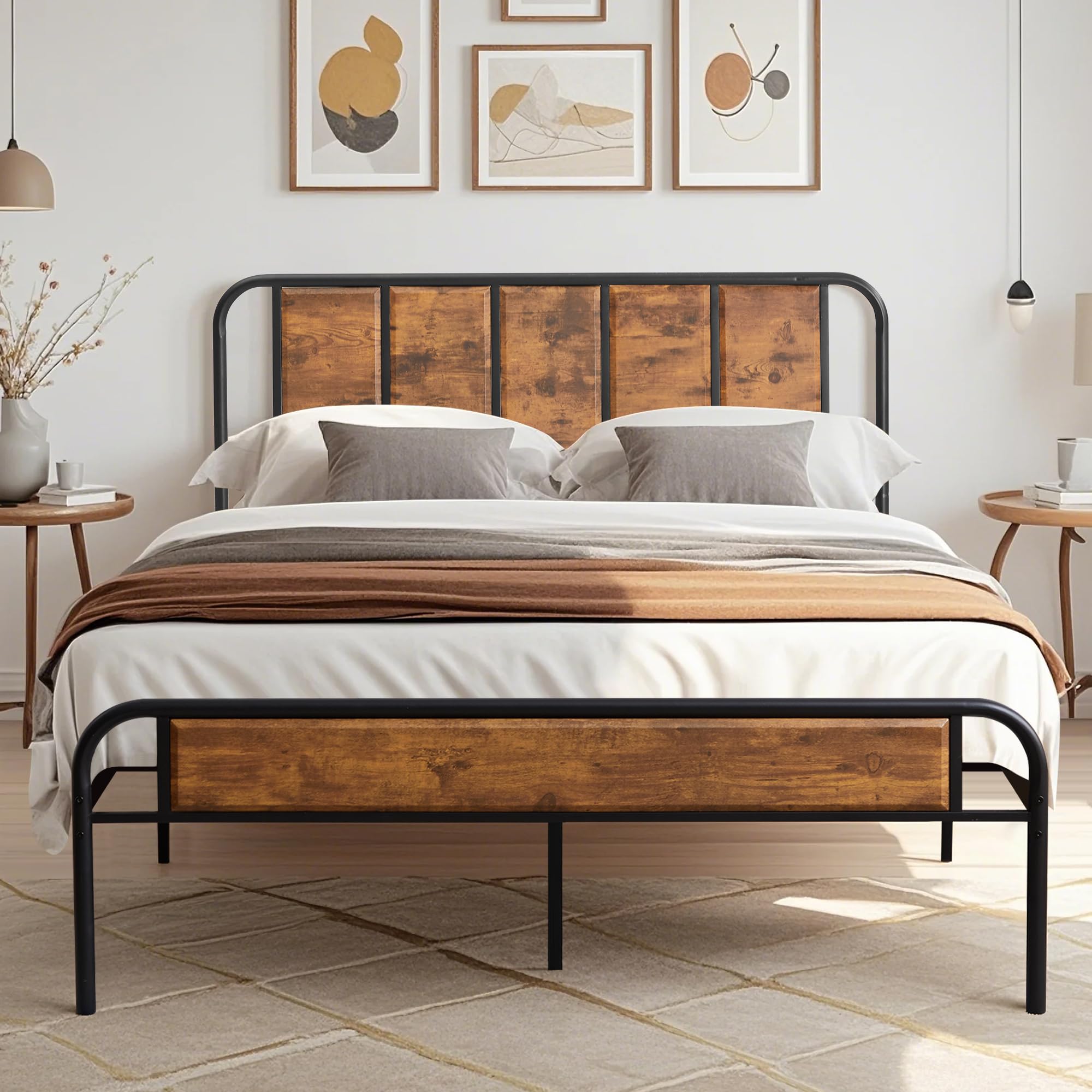 Amazon.com: VECELO Queen Platform Bed Frame with Wood Headboard,Sturdy ...