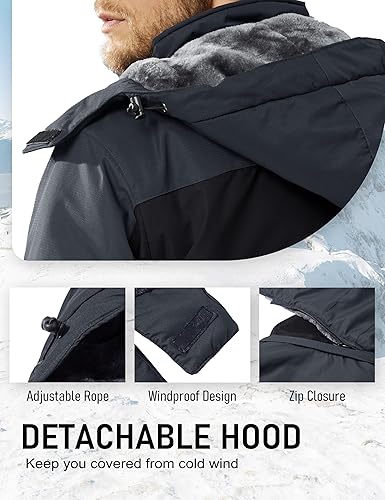 Vista 4 de MAGCOMSEN Chaqueta de esquí de invierno para hombre, chaquetas resistentes al agua y nieve, abrigos de forro polar cálido, para snowboard, trabajo