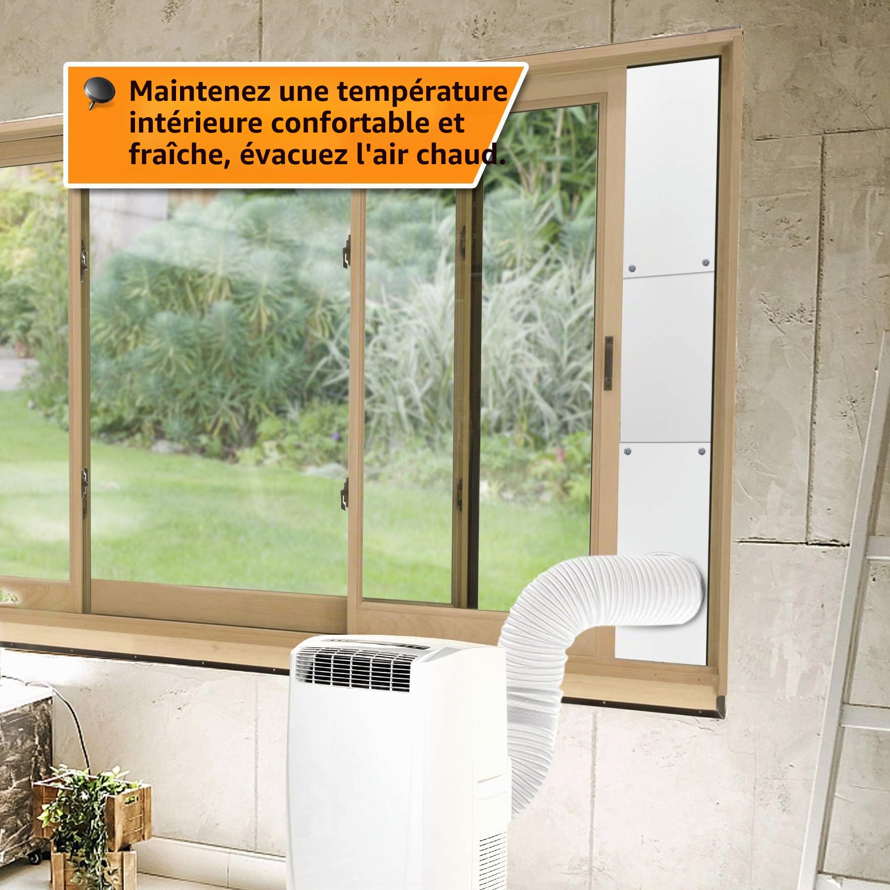 LBG Products Kit de plaques d'étanchéité de fenêtre pour unités de climatisation portables, kit d'aération en plastique pour fenêtres et portes coulissantes, panneaux de longueur réglable pour tuyau