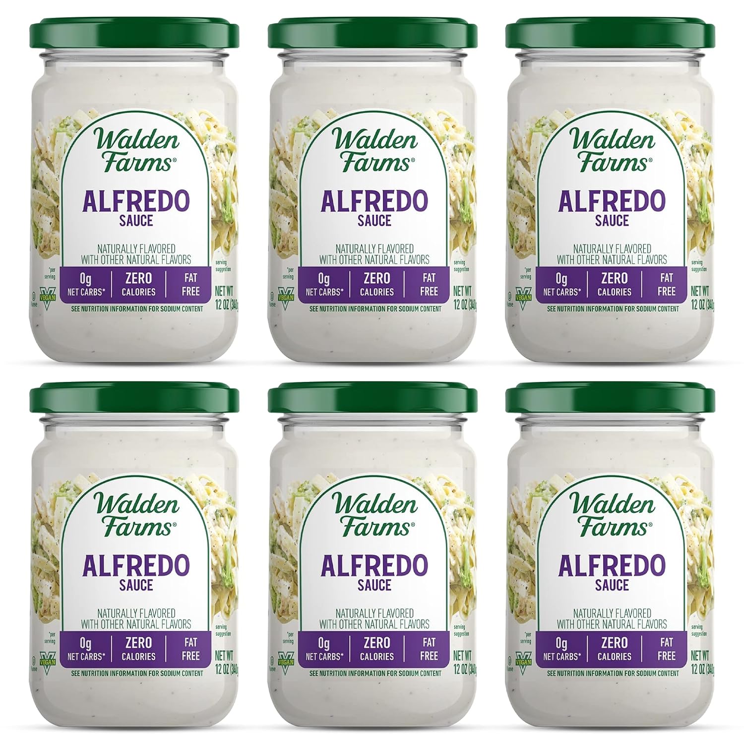 Walden Farms Light Alfredo Sauce, 12 oz. Jar (Pack of 6) Thick, Creamy, Fresh & Flavorful, Vegan, Paleo & Keto Friendly, Non-Dairy Milk Substitute, 0g Net Carbs - Perfect for Chicken, Fish, and More