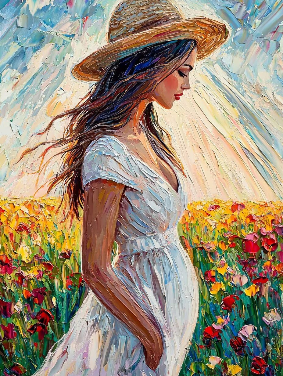Donna nel campo di fiori Dipingere con i Numeri per Adulti, 70x90cm a-460 | Paint by Numbers Kit con Pennelli e Acrilico Pigmento, Fai da te Olio La Pittura di Numeri Kit, Decora la Casa, senza Cornice