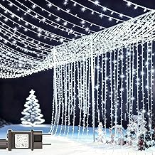 yowin 2 x Christmas Light Curtain, 6 m x 3 m, 600 LED String Lights, Mains Powered Curtains, 8 Modes Waterproof String Lights for Weddings, Indoors, Outdoors, Decorations, White