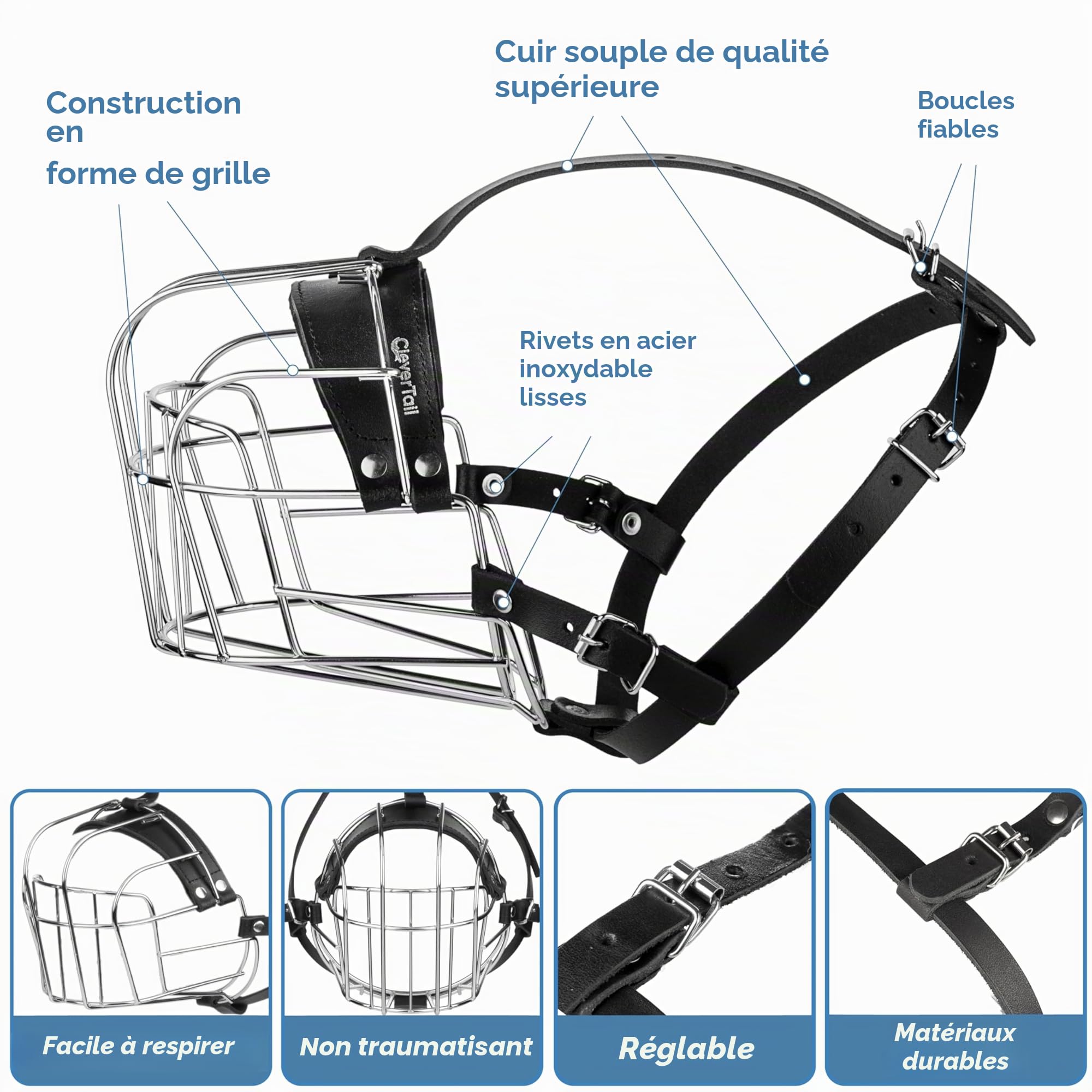 Muselière robuste en métal pour chiens de grande taille – Muselière Corso, Mastiff, Labrador, Bulldog, Alabai – Panier anti-aboiements et morsures