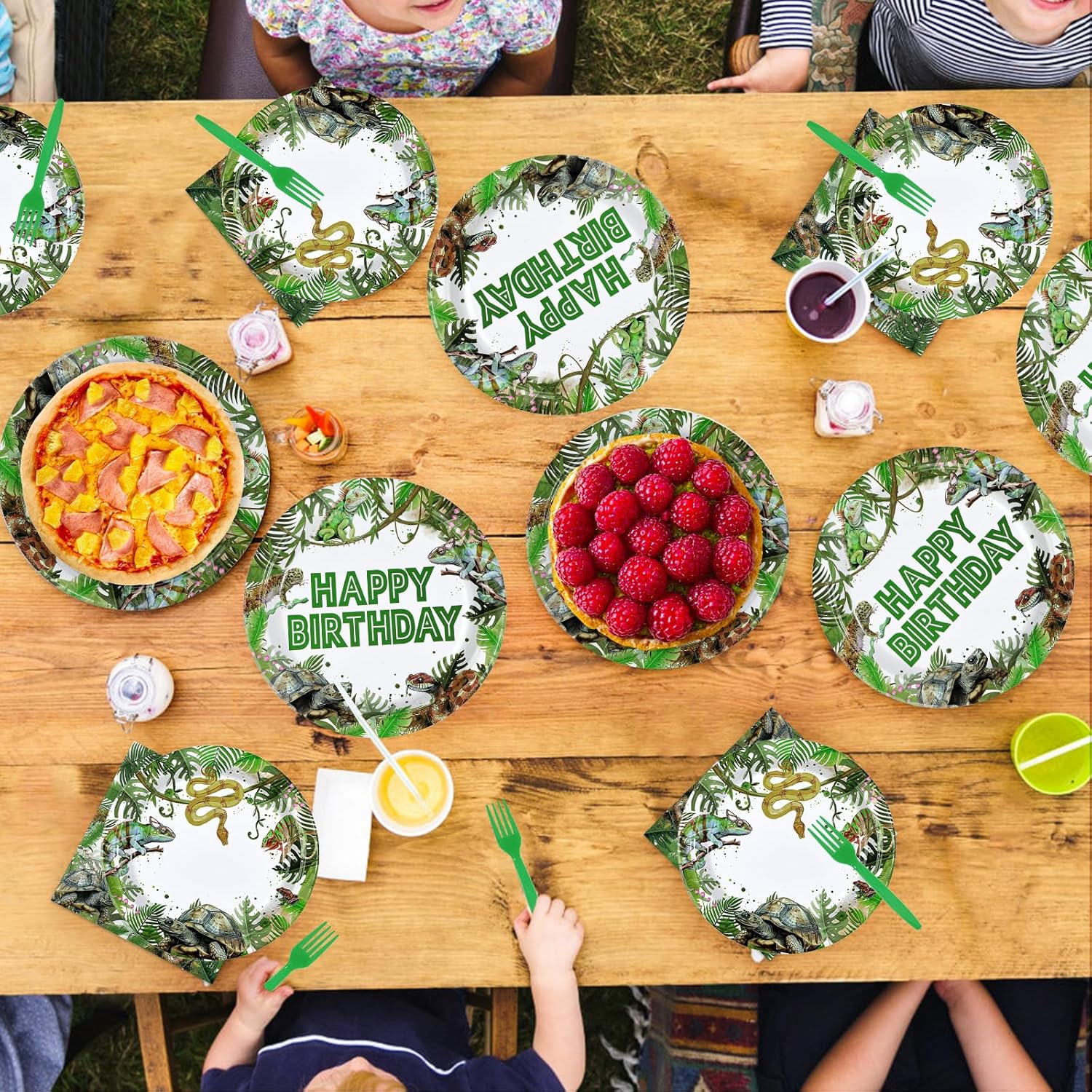 96Pcs Reptile Birthday Party Supplies Lizard Snake Turtle Birthday Party Plates and Napkins Green Reptile Wild Tableware Set for Tropical Wild Greenery Favors Serves 24 - Image 7