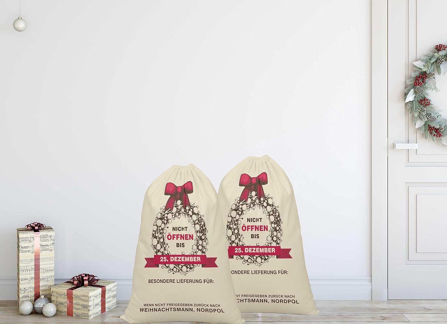 Printtoo 2 Pcs Santa Gift Sack for Kids Presents Xmas Bag Christmas Sack Personalized Bags Large 27x20 Inch