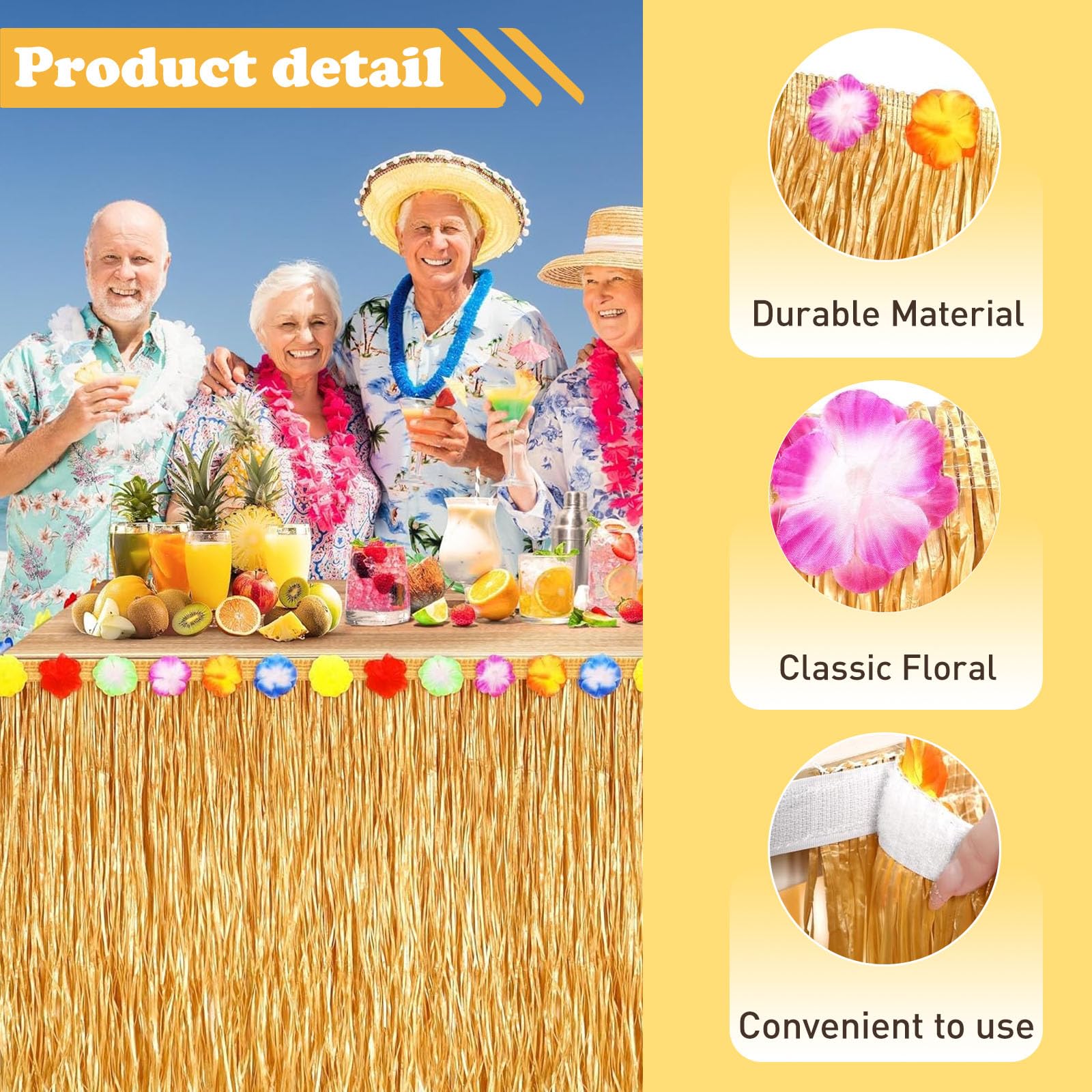 Set di 2 Tovaglie in Stile Hawaiano – 276 x 75 cm, Tovaglie di Paglia per Decorazioni Tropicali con Nastro Adesivo e Anelli Decorativi, Perfette per Feste a Tema Luau, Estive e da Spiaggia