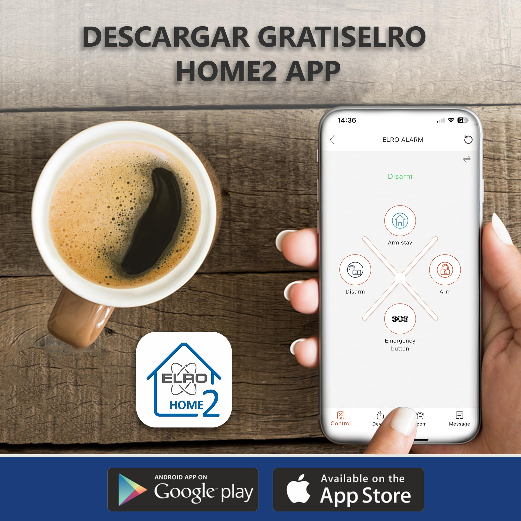 ELRO AS98S Home2 - Sistema de Alarma inalámbrico Inteligente - WiFi - Función gsm - Probado como Mejor - con estación Base, Panel de Control, Detector de Movimiento, 3 contactos de Puerta/Ventana y