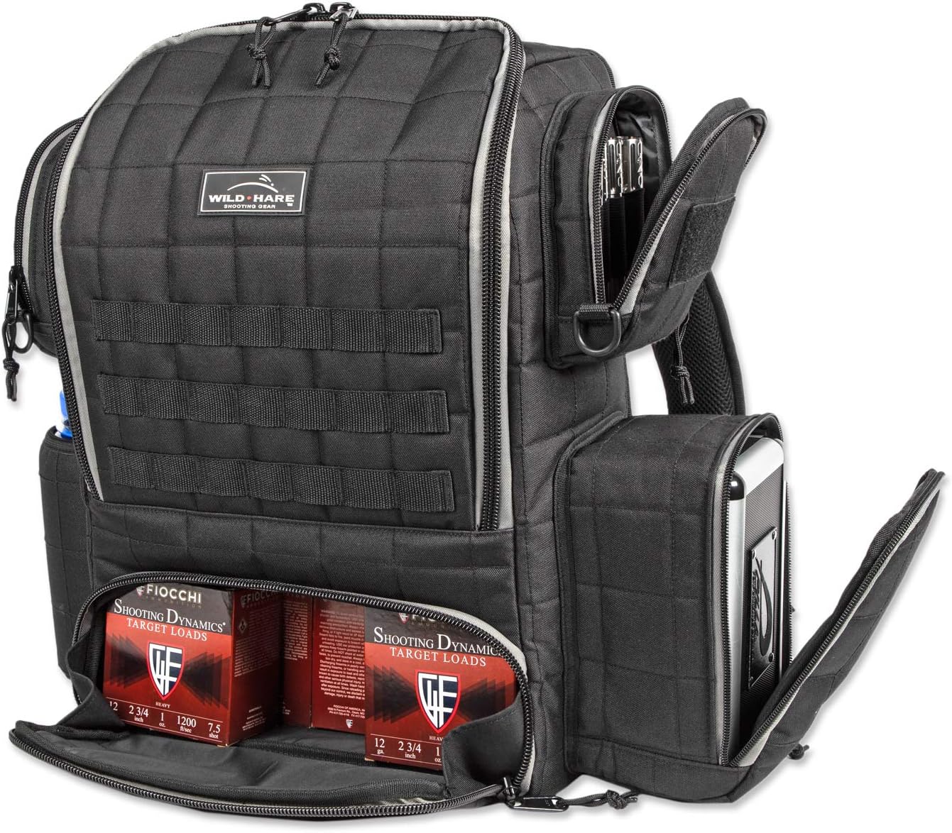 Wild Hare Shooting Gear Deluxe Competition Range Backpack Gun Range Bag for Handguns and Ammo, Shooting Duffle Range Pistol Bag, Multiple Compartments - Black
