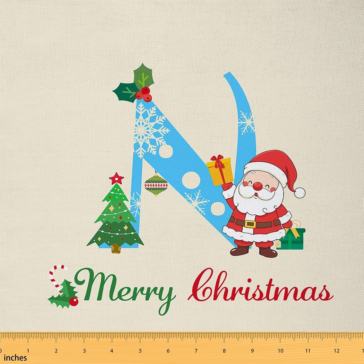 Homemissing Anfangsbuchstabe N Stoff Meterware Personalisiertes Weihnachten Stoff 920x150cm Süß Weihnachtsmann Stoffpaket Dekor für DIY Nähmuster Handwerk Polsterstoff Wasserdichter