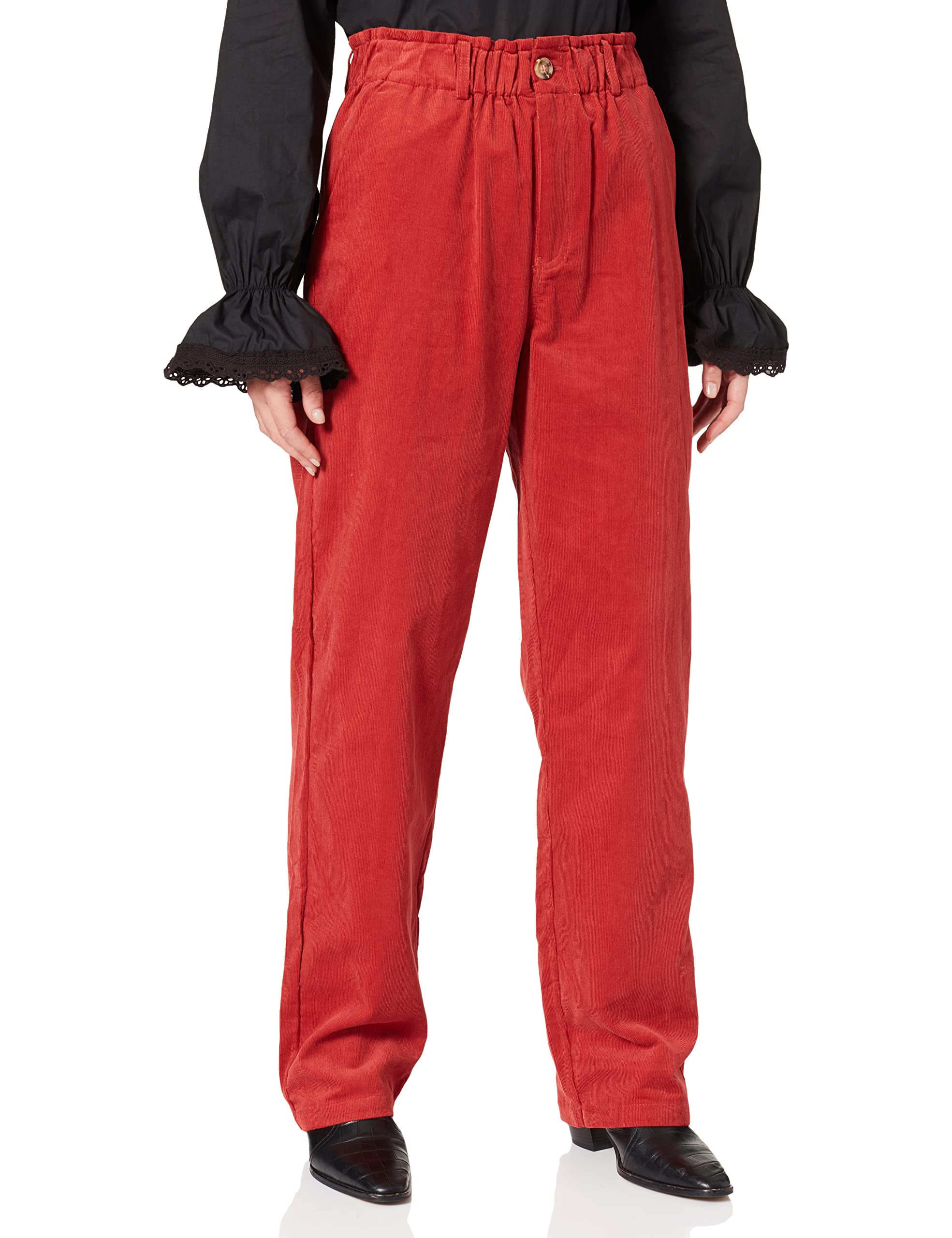 NA-KD Women's Loose Fit Corduroy Pants, Dusty Red, 20 UK