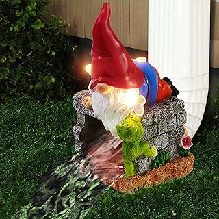 GIBMIDSER Gnome Solar Statue Outdoor Decor 3"x4" Decorative Downspout Extension Garden Gutter Guard for Outside Rain Gutter Splash Guards Downspout Diverters