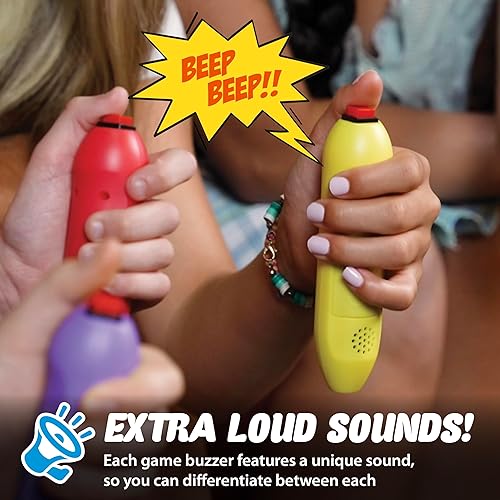 Miniatura 5 de Teacher's Choice Sistema de zumbador inalámbrico de mano para 4 jugadores, muestra el primer zumbido, ideal para juegos de riesgo, disputa familiar,