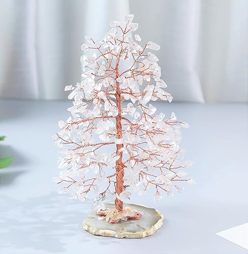Miniatura 6 de Árbol de la vida de cristal de cuarzo transparente, base de rodajas de ágata de geoda, árbol de chakras para energía positiva, árbol de piedras