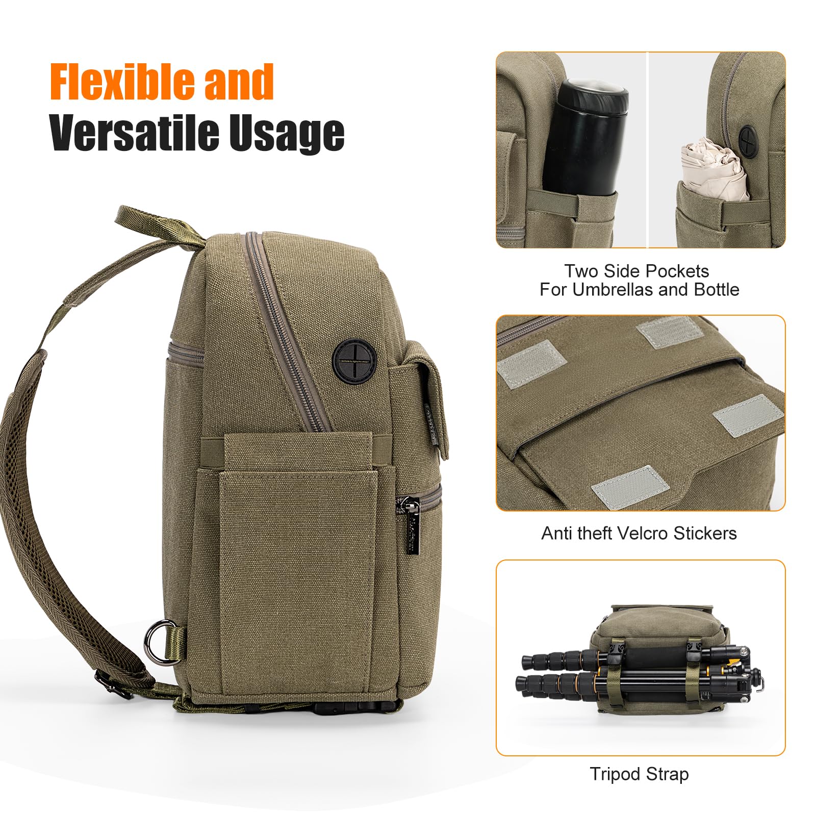 Cwatcun Borsa a tracolla per fotocamera compatta, in tela, impermeabile, borsa da viaggio per fotocamere Canon, Nikon, Sony, Fuji DSLR/SLR/Mirrorless, obiettivi e accessori