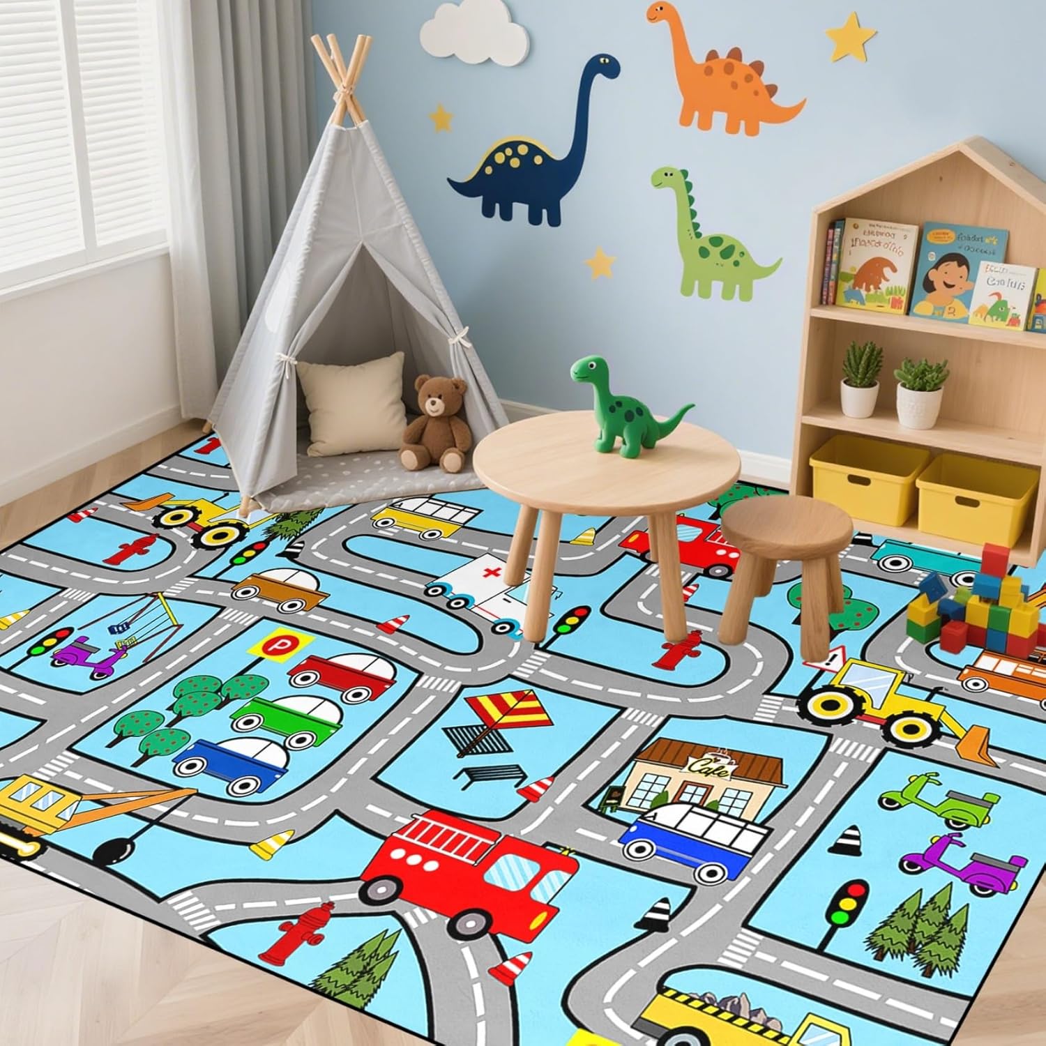 Car Rug for Kids Playroom 3x5 Feet, Road Rug for Boys Room Kids Play Mat for Toddlers Bedroom and Playroom Decor Ljj-289 3' x 5' (Rectangular)