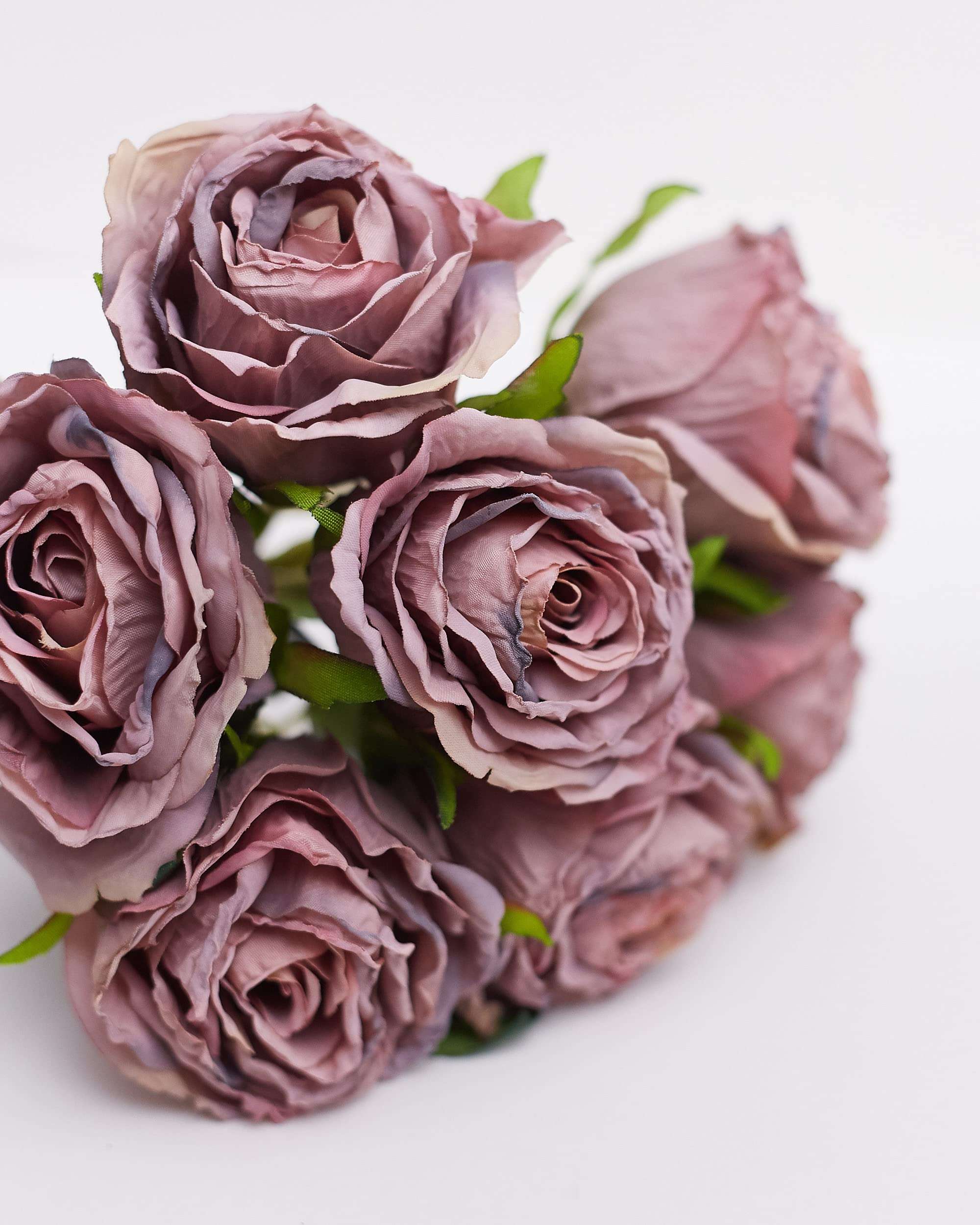 The Baked Studio – 'Dried Touch 7-Piece Rose Stem Bouquet' Artificial Dried Flowers For Cake Decorating, Home Décor, Vases, Weddings, Bridesmaid Bouquets and Crafts (Vintage Mauve)