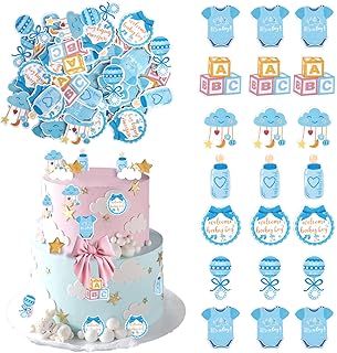 60 PCS Edible Oh Baby Cupcake Toppers Pacifier Cloud Moon Star Welcome Baby Boy Cupcake Picks Edible Baby Shower It's a Boy Cake Decorations for Baby Shower Boys Birthday Party Supplies Blue