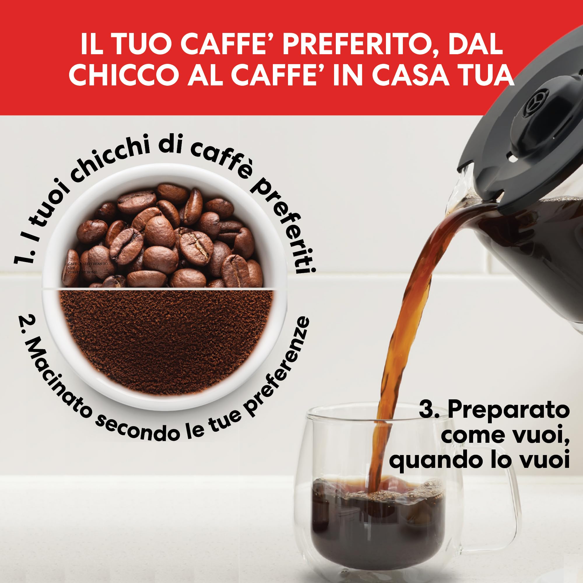 Caffettiera Instant® Grind & Brew, Programmabile per 24 Ore, 12 Tazze, Macinino in Grani Regolabile Incorporato, Filtro Riutilizzabile, Filtro per l'acqua, Caraffa di Vetro, Mantenimento in Caldo