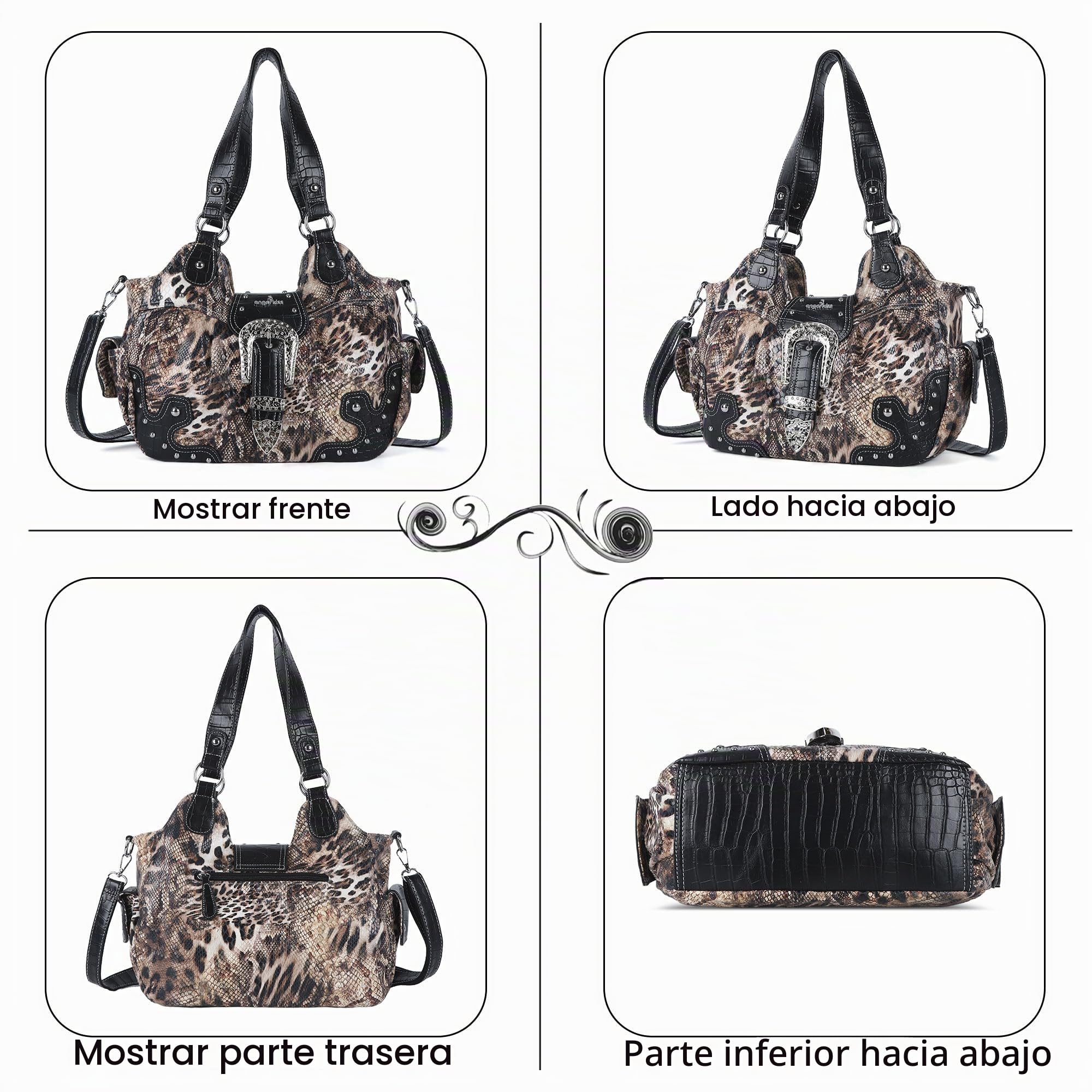 Angel Kiss, Bolsos Hobo de cuero vegano para mujer, bolsos cruzados o de hombro elegantes con tachuelas de metal