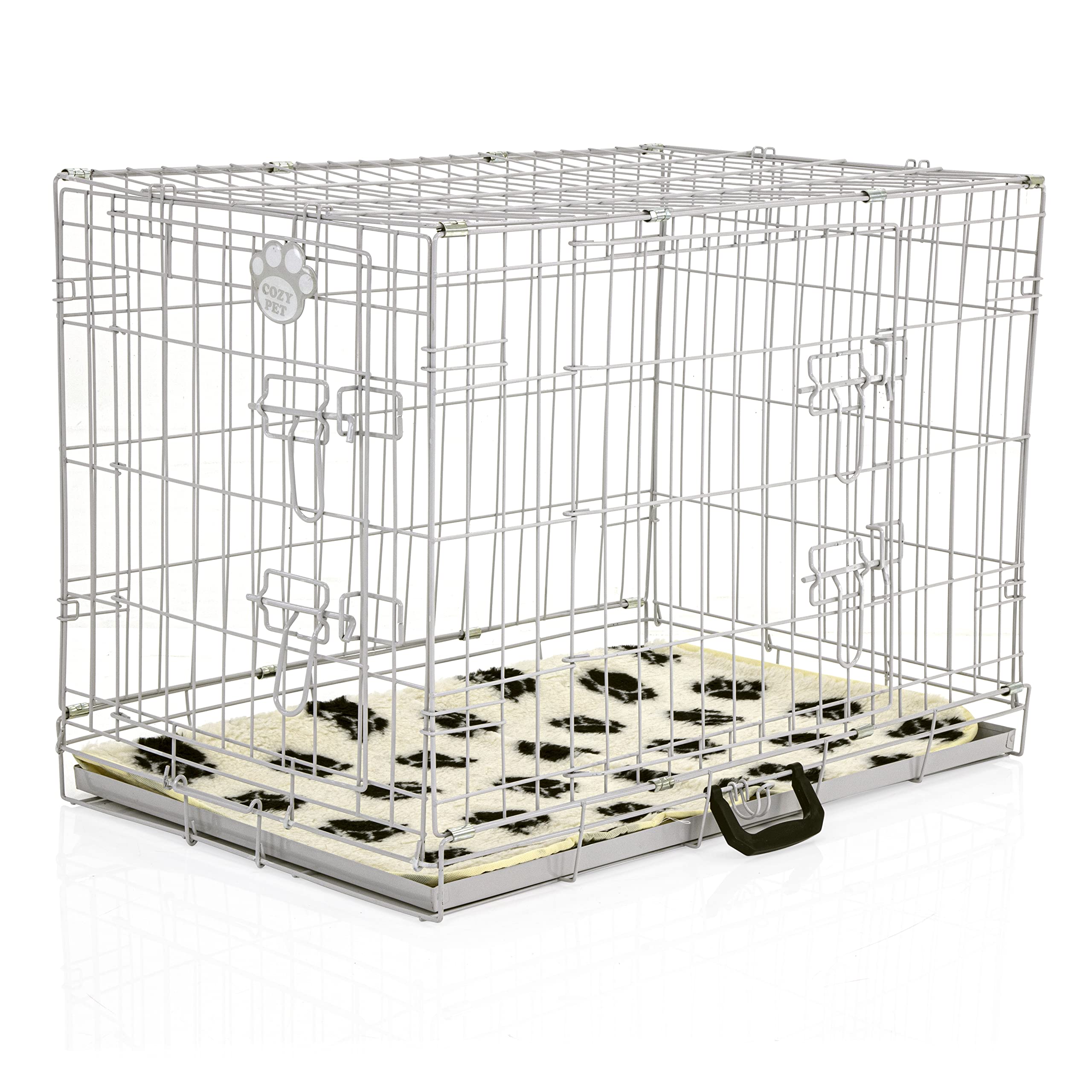 Cozy Pet 30" Dog Crate with Metal Tray and Vet Bed 77cm Grey Dog Cage Grey Folding Puppy Crate, Medium Puppy Cage, Cat Carriers DC30G + VB30C