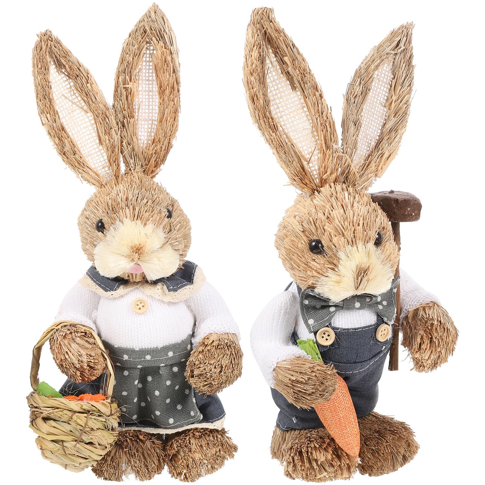 PACKOVE 2pezzi Coniglietti Pasquali Intrecciati Mano in Paglia Decorazioni Rustiche per Casa Giardino e Festa Statuette Leggere e Adatte Tavolo Libreria e Angoli