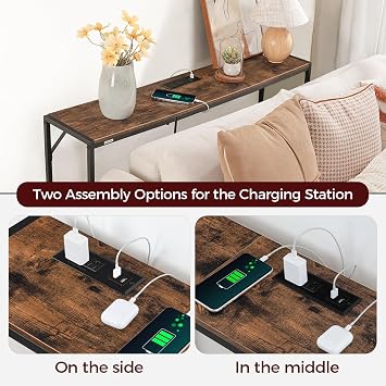 MAHANCRIS Console Table, Narrow Sofa Table, 43.7 Entrance Table with Power Station, Behind Couch Table, Simple Style, for Living Room, Hallway, Entryway, Foyer, Rustic Brown and Black CTHR112E01