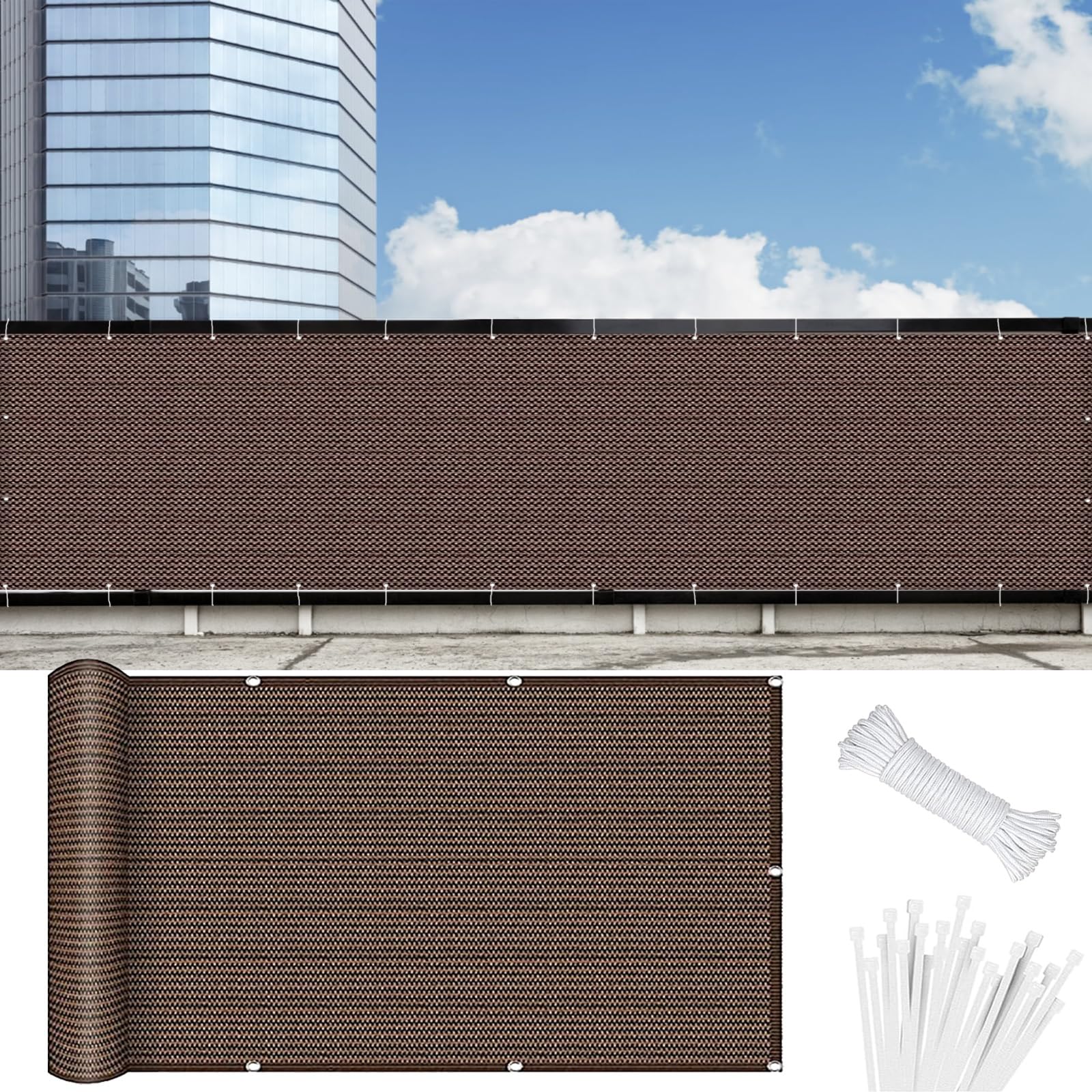 Brise vue balcon 50x500 cm en HDPE marron occultant pour terrasse extérieure