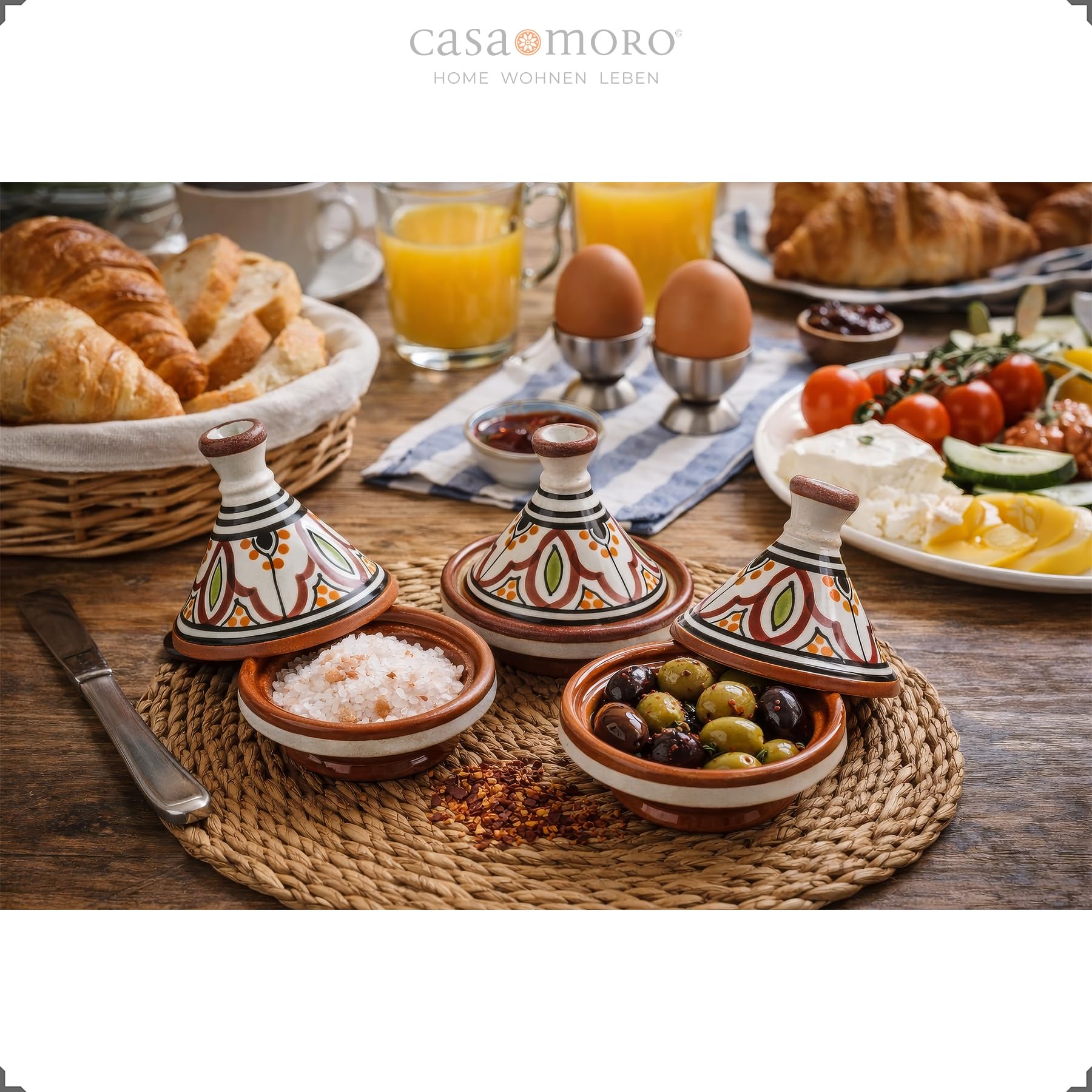3er Set Tajine zum Servieren von Beilagen & Gewürzen | Gewürz-Tagine aus Marrakesch | Keramik Tischdeko und Geschenkidee