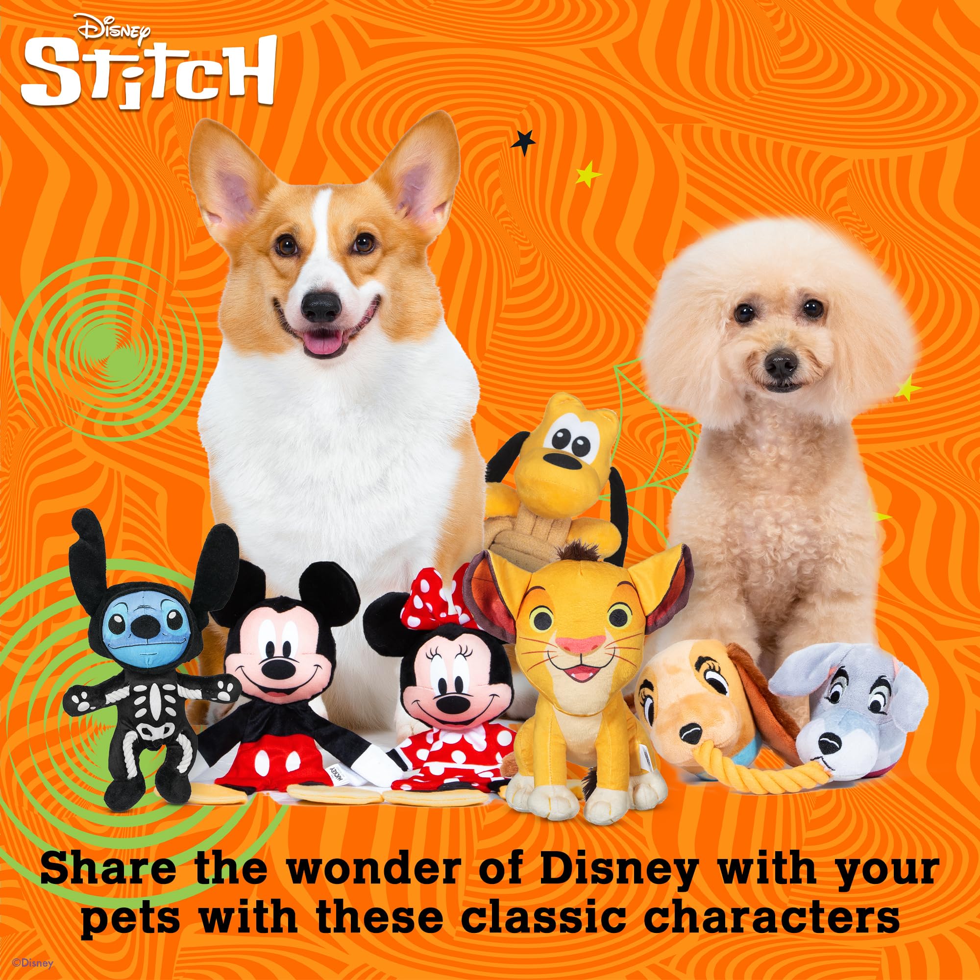 Disney for Pets Lilo and Stitch 20,3 cm Skelett-Stil verstecktes Seil Plüsch Quietscher Hundespielzeug Quietschendes Haustier Plüsch Zerrseile für Hunde, süßes Hundespielzeug für Disney Fans