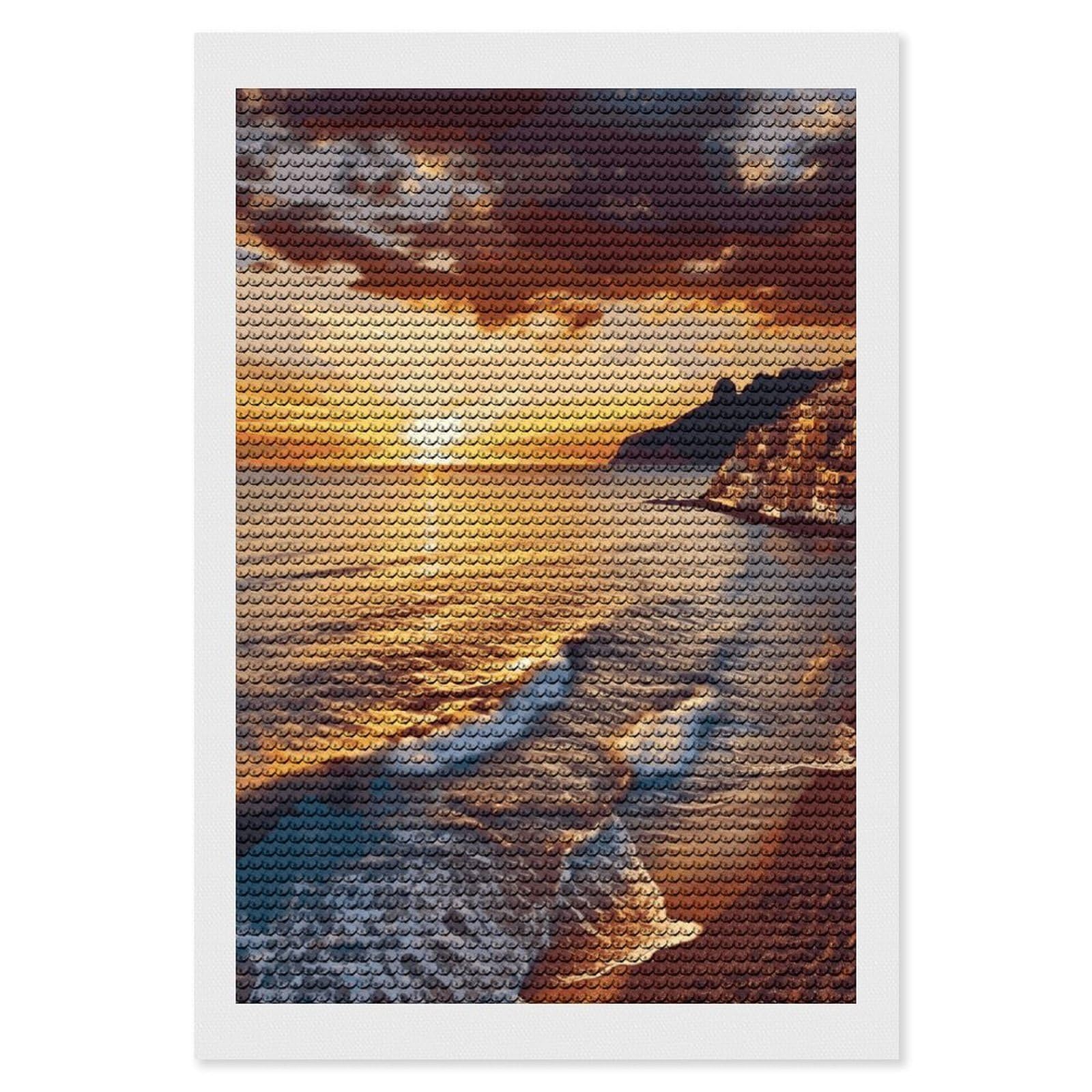 FekiLoot Seaside Sunset Diamond Painting Kits for Beginners DIY Diamond Art Kits for Adults Full Drill Round Diamond Dot Gem Art Painting Fun DIY Crafts for Home Kitchen Wall Decor Gift 8"x12"