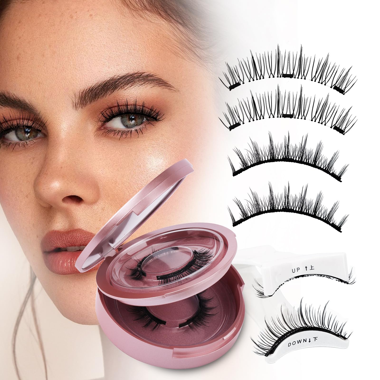 Pestañas Magnéticas 2 Pares Pestañas Postizas Magnéticas Reutilizables con Aplicador Sin Pegamento Magnéticas Naturales sin Eyeliner Kit de Pestañas Magnéticas(magnetic lashes-MC+WJ26)