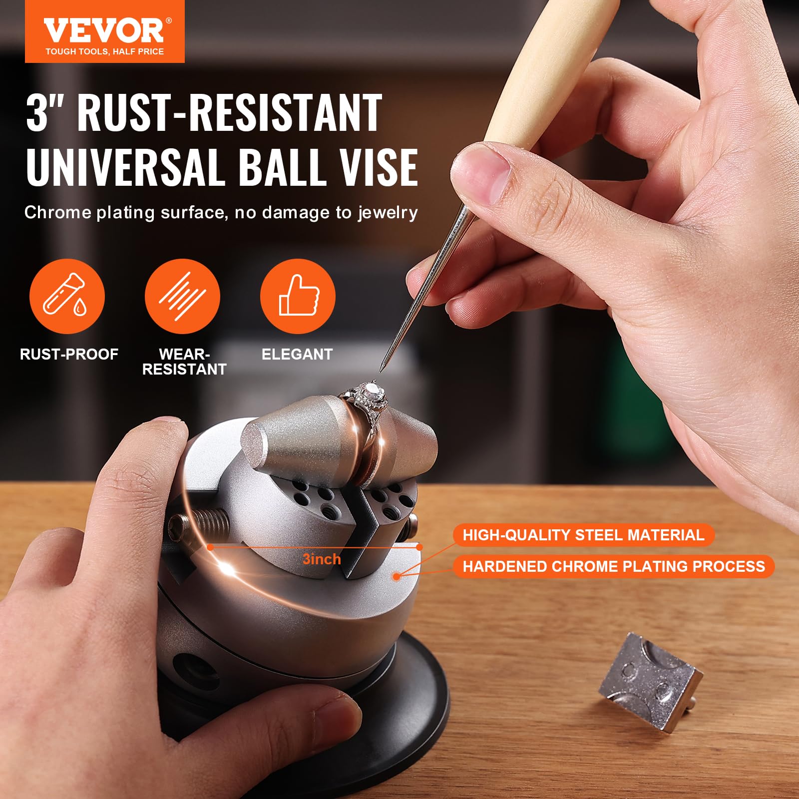VEVOR Morsa a Sfera, Strumento Impostazione dell'Incisione da 3", Morsa Incisione a Rotazione 360°, Blocco Standard da 30 Pz, Strumenti di Blocco d'Incisione dei Gioielli per Lavorazione dei Gioielli