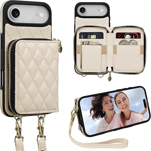 Miniatura 37 de Keallce Funda para iPhone 15 Pro Max de 6.7'' Funda Cartera, Bolso Bandolera con Cremallera Monedero Pulsera para Mujeres, Portadores de Tarjetas