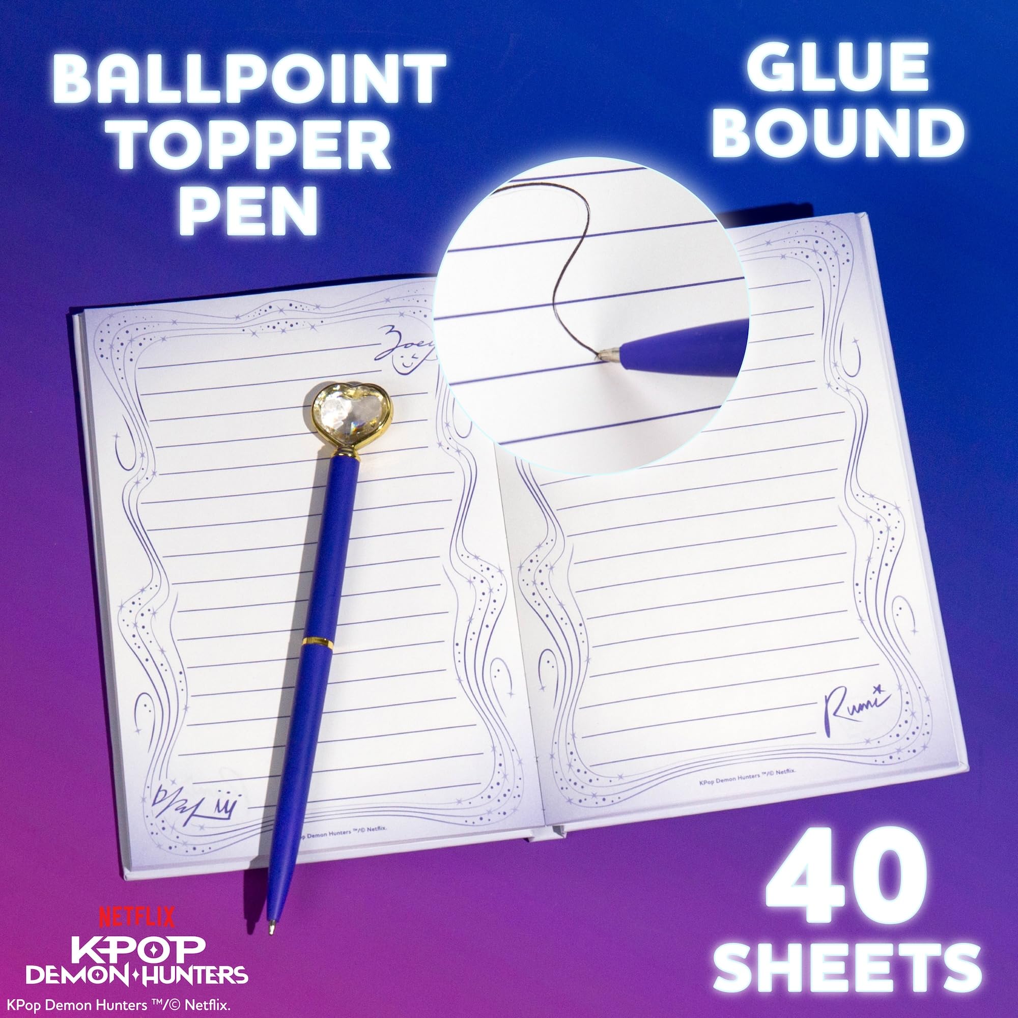 Diario Kpop Demon Hunters™, set da 40 pagine doppie con righe, adesivi Kpop bonus e penna, merchandising ufficiale K Pop Demon Hunters per fan di K-Pop, studenti, adolescenti