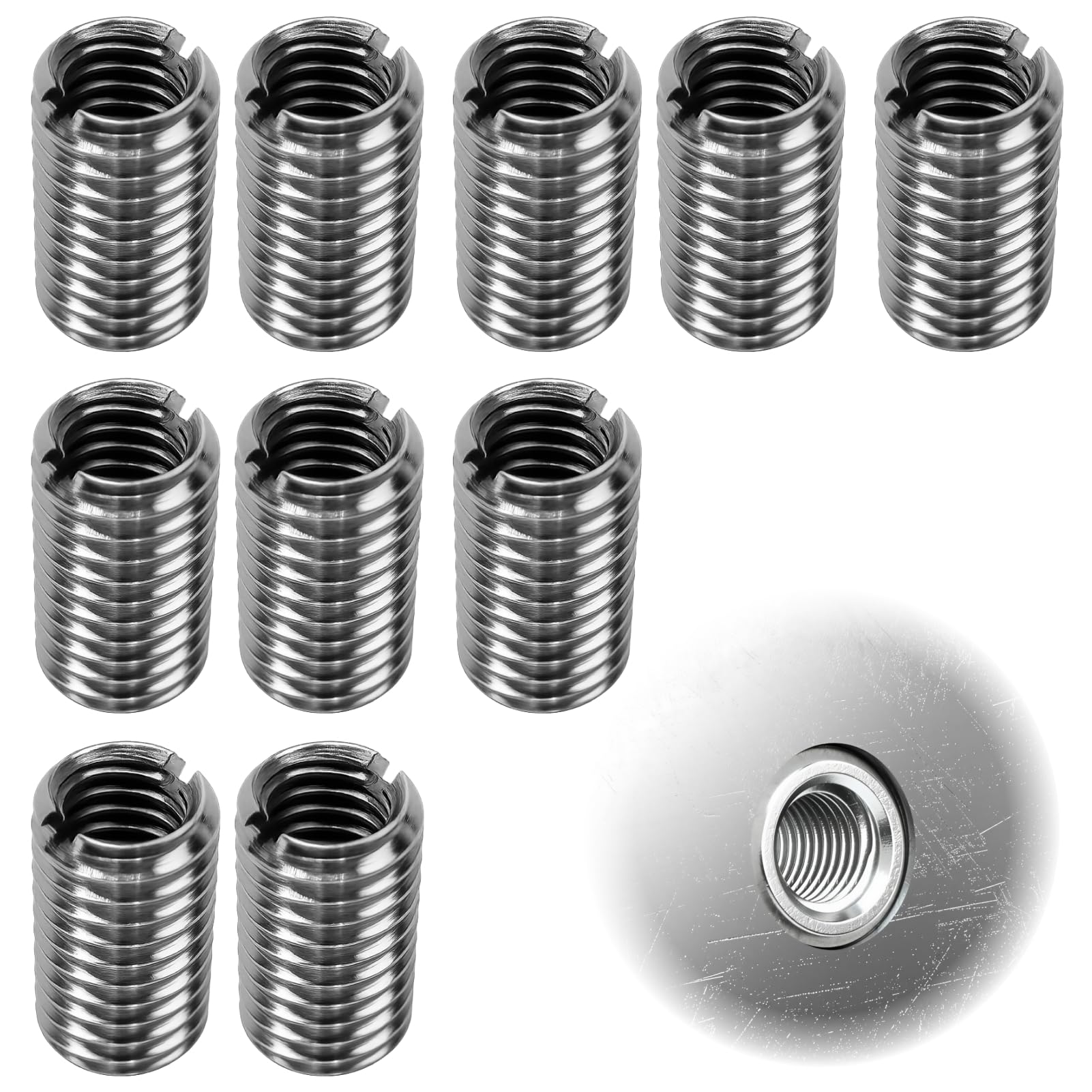 Inserti filettati M8 a M6 x 15 mm, confezione da 10 inserti filettati in acciaio inox autotaranti per riparazione filetti meccanici, auto, macchinari industriali e applicazioni professionali