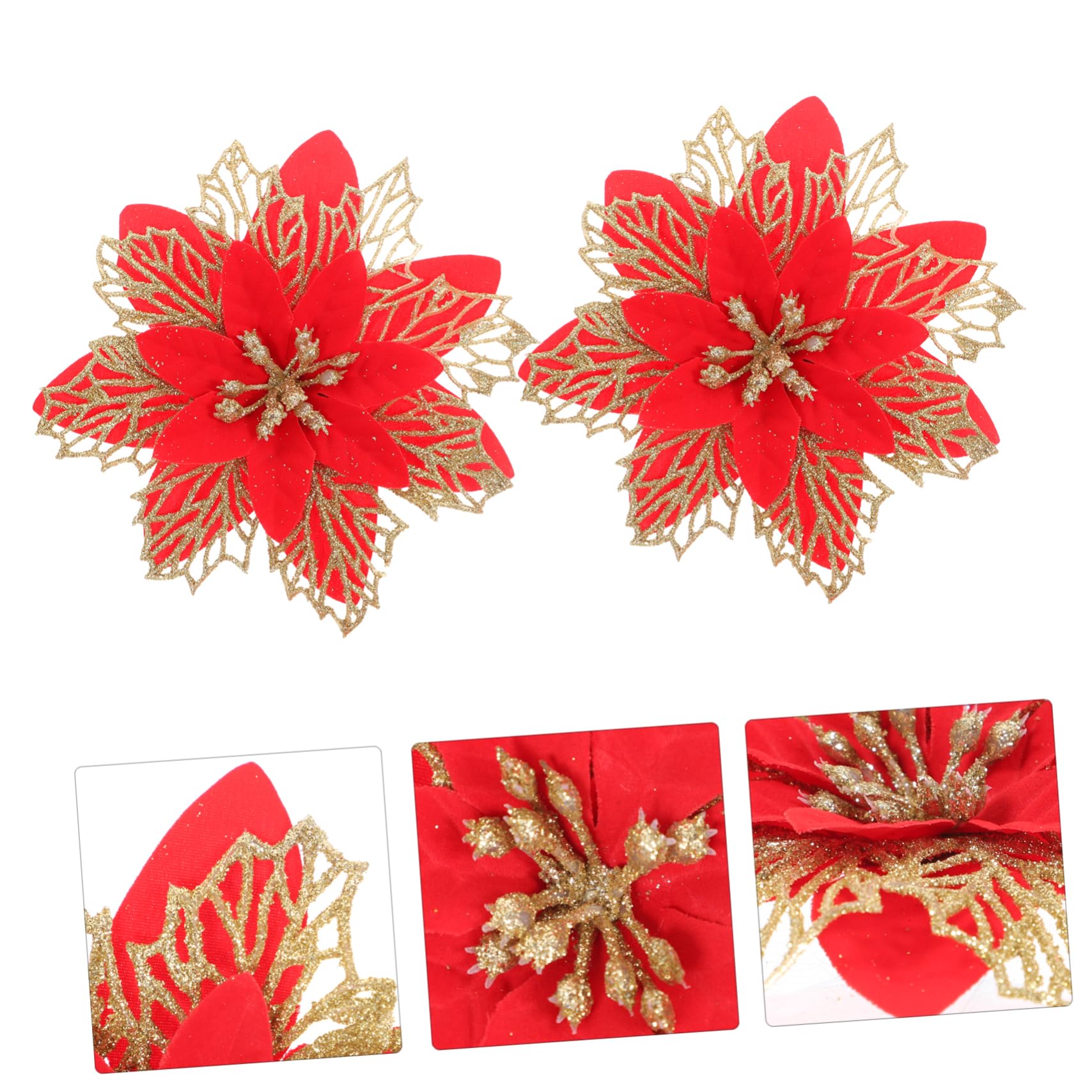 Cabilock 30piezas Flores Artificiales De Navidad para Decoración De Árbol Adornos para De Navidad Accesorios De Flores De Poinsettia Decoración para Bodas y Cumpleaños