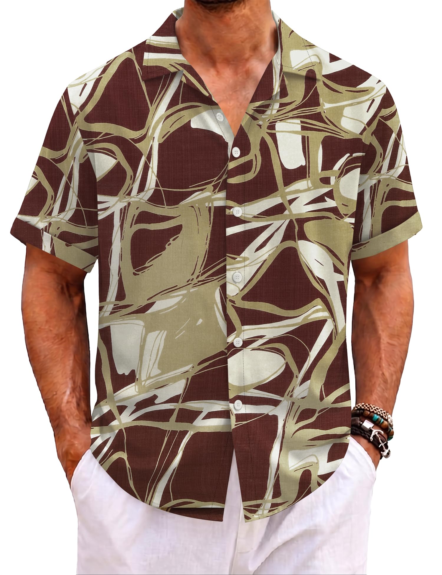 EFFAN Herren Hawaii Hemd Kurzarm Knopfleiste Tropisches Blumenmuster Reguläre Passform Leicht Sommer Strand Urlaub Hemd
