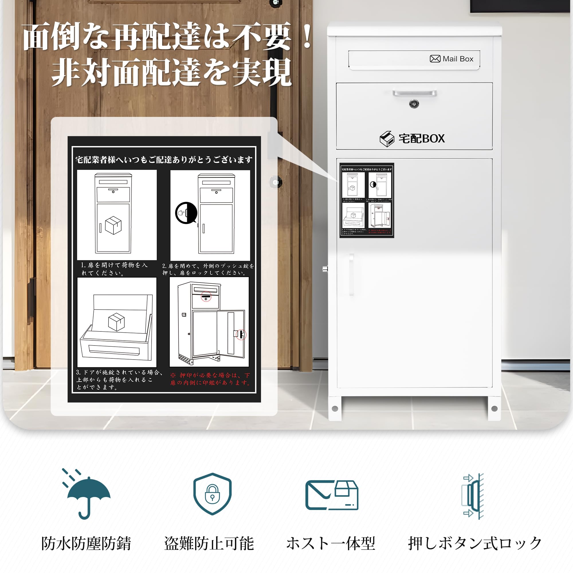 宅配ボックス おしゃれ 大容量 一戸建て用 屋外 防水 郵便ポスト