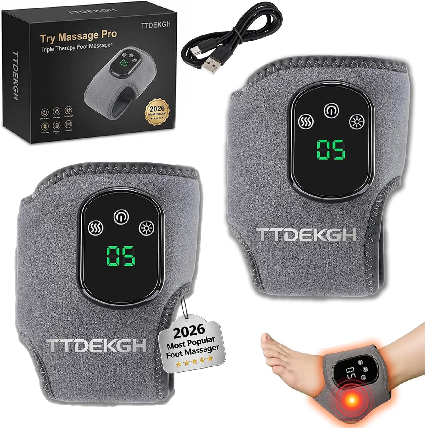 Try Massage Pro,Triple Therapy Foot Massager,Ankle Renew Spa Bath Cordless Electric Heated with 5 Heat & 3 Vibration for Pain Relief Relaxation Neuropathy Home Office Family Ideal Gift (2)