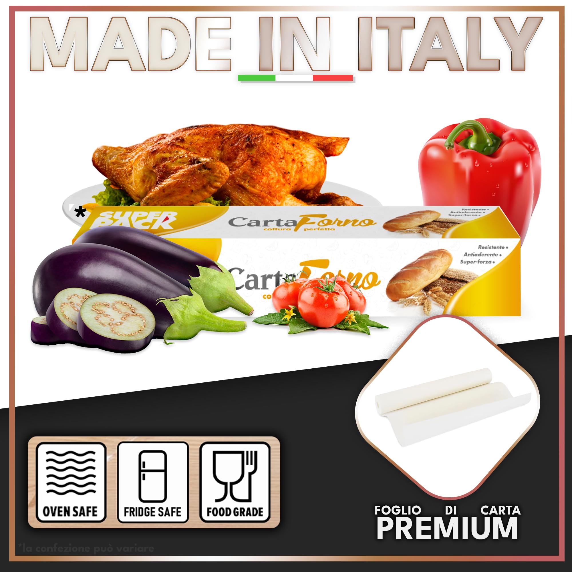 Sicignano Casalinghi Set 3 Rotolo Carta Forno Antiaderente Resistente per Forno e Frigo - Ideale per Dolci Pizza Pane Cottura Senza Grassi, Uso Professionale, Grandi Quantità (40cm x 50mt)