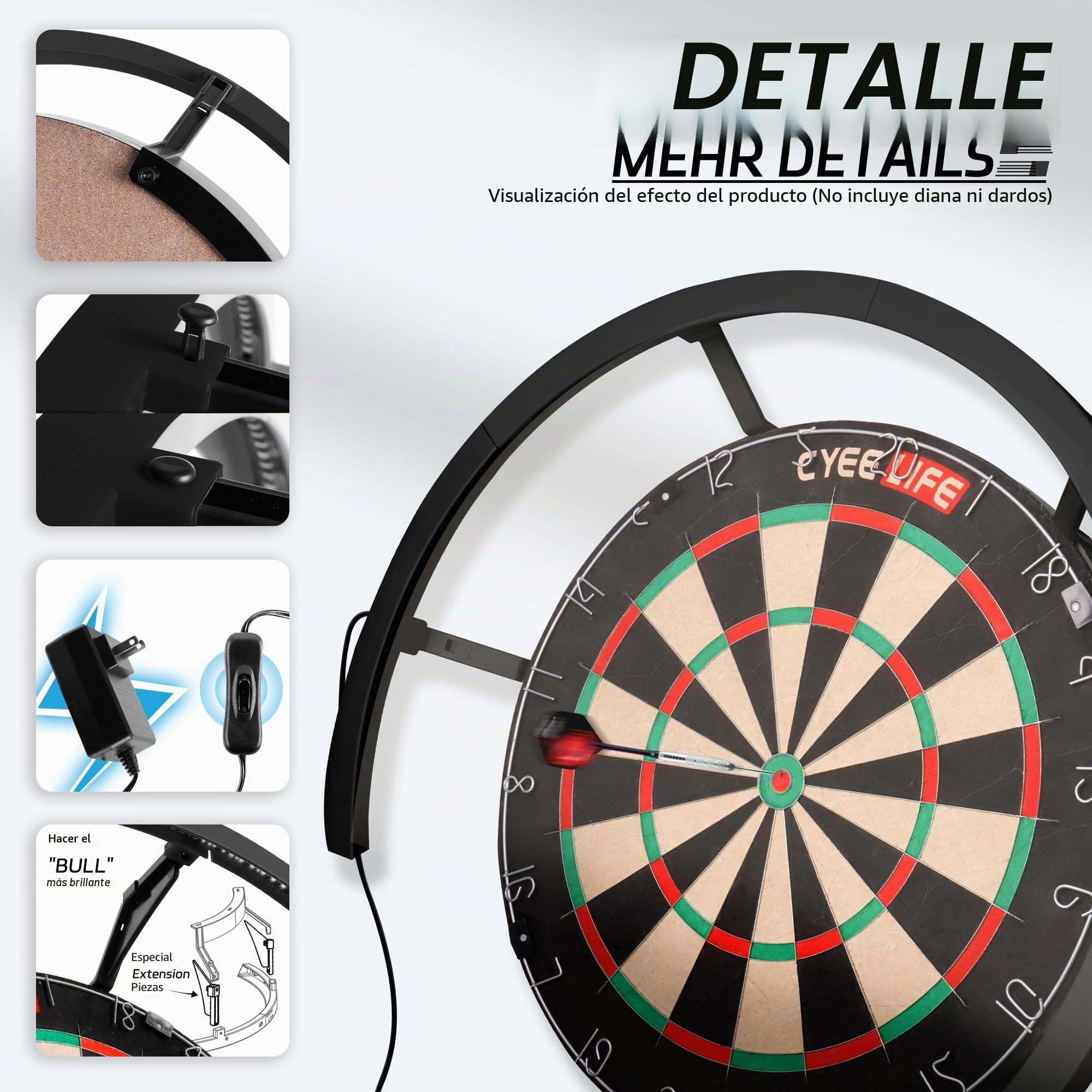 CyeeLife Iluminación LED para Diana, Sistema de iluminación LED, se Adapta de Forma Segura a Todas Las Tablas de Dardos, fácil Montaje.