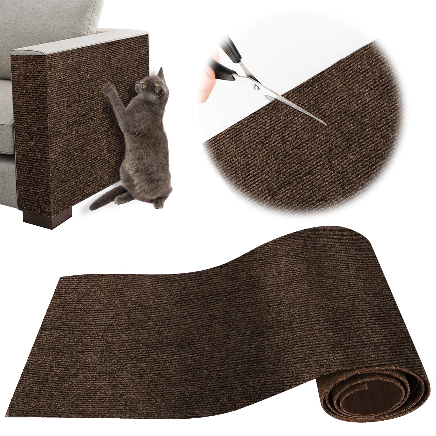 Protezione Divano Graffi Gatto, Tappeto Tiragraffi per Gatti Autoadesivo 200x40cm, Riutilizzabile e Tagliabile, Ideale per Divani, Mobili e Pareti, Tiragraffi divano, Sisal e Moquette (marrone)