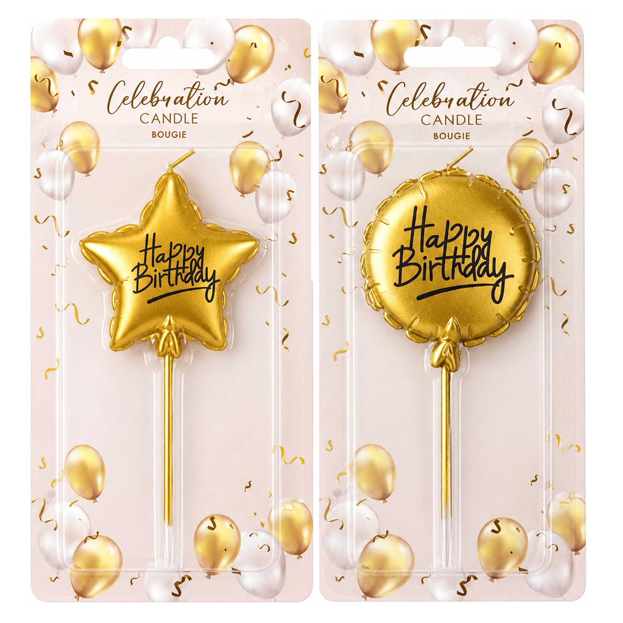 Balloon & Star Birthday Cake Topper Candles – Metallic Finish, Durable Easy Insert Picks, Decorative Party Cake Accent for Celebrations, Elegant Centrepiece to Enhance Any Cake Display (Golden) — image 1