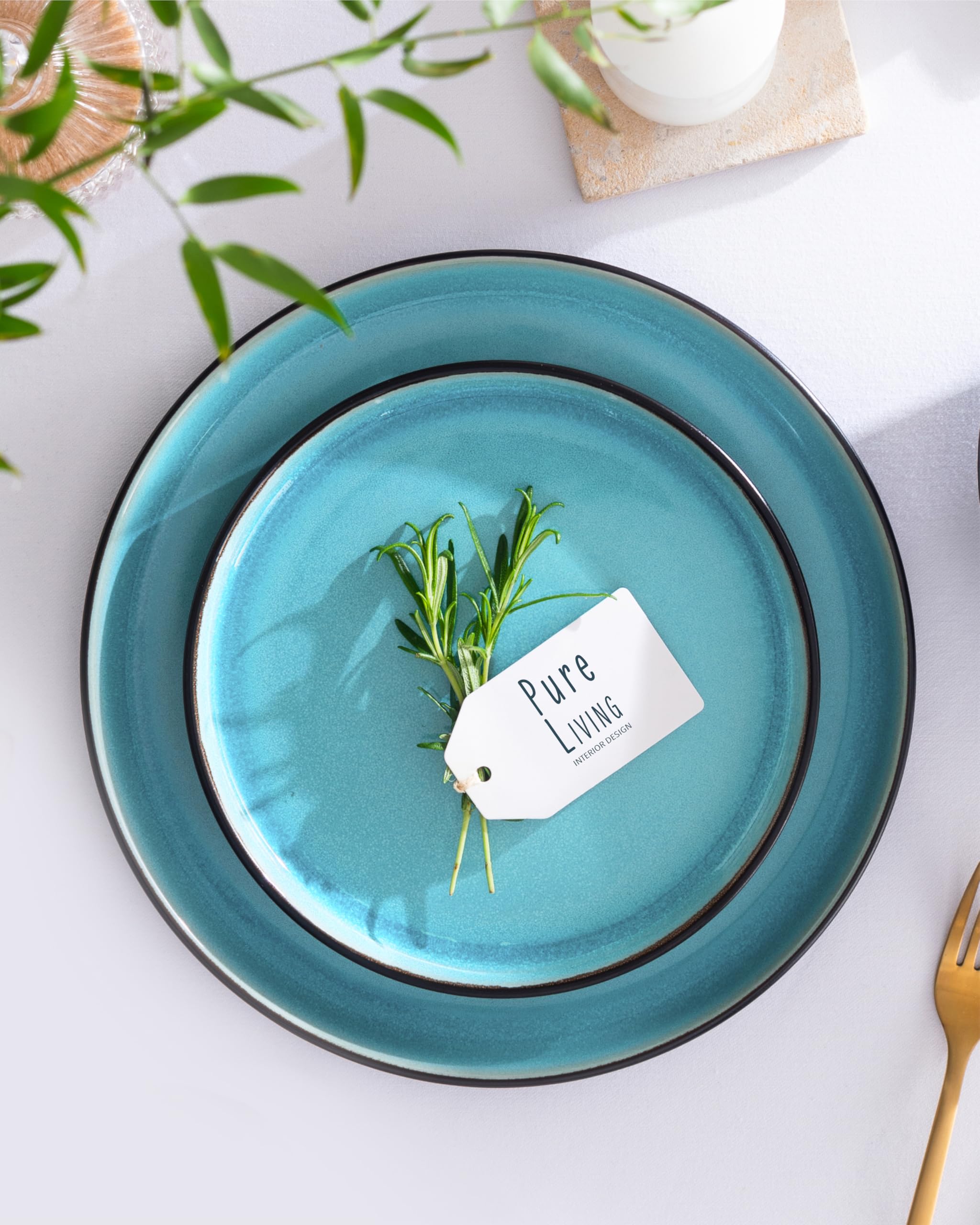 Bol de servicio Ibiza en gres - Ensaladera mediterránea - Apta para lavavajillas y microondas - Bol grande Pure Living en Aguamarina