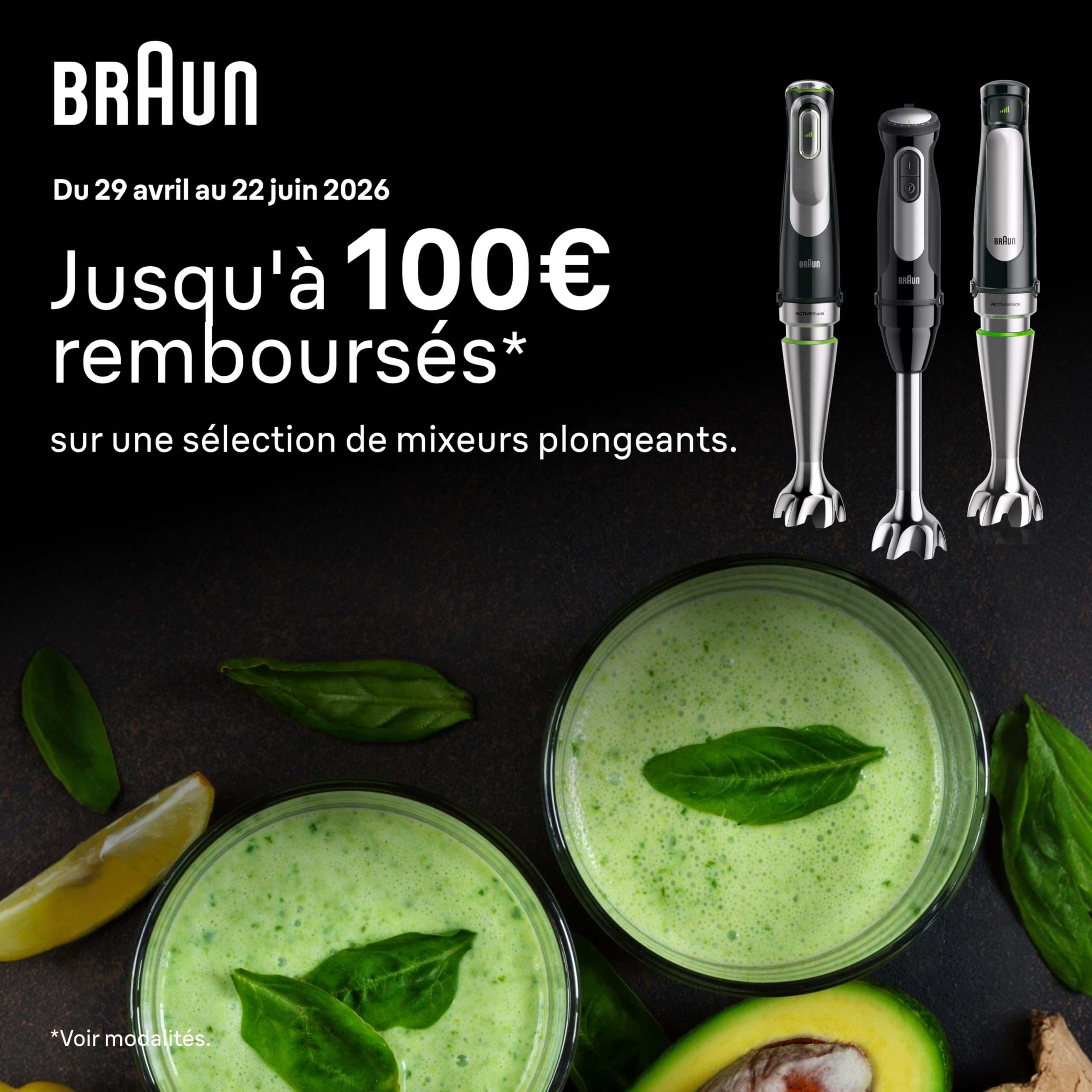 Braun MultiQuick 7 - Mixeur Plongeant, SplashControl, Système ActiveBlade pour Aliments Durs, Sélection de Vitesse Précise, Mini-hachoir 500mL, Fouet, Verre Doseur 600mL, 1000W, Noir (MQ7035XBI)